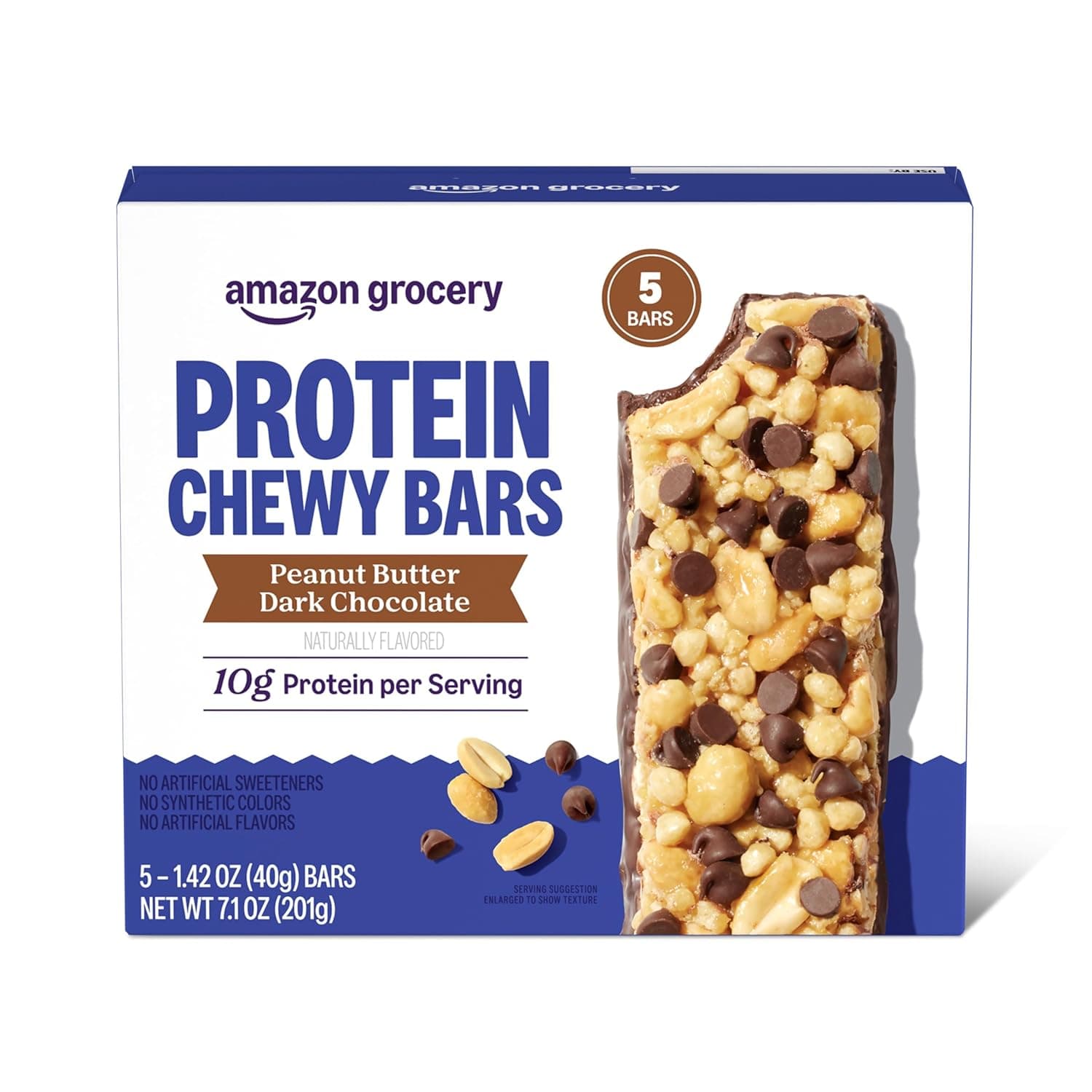 Amazon Grocery, Protein Chewy Bars, Peanut Butter Dark Chocolate Flavor, 7.1 Oz, 5 Ct by Amazon Grocery - nullg protein
