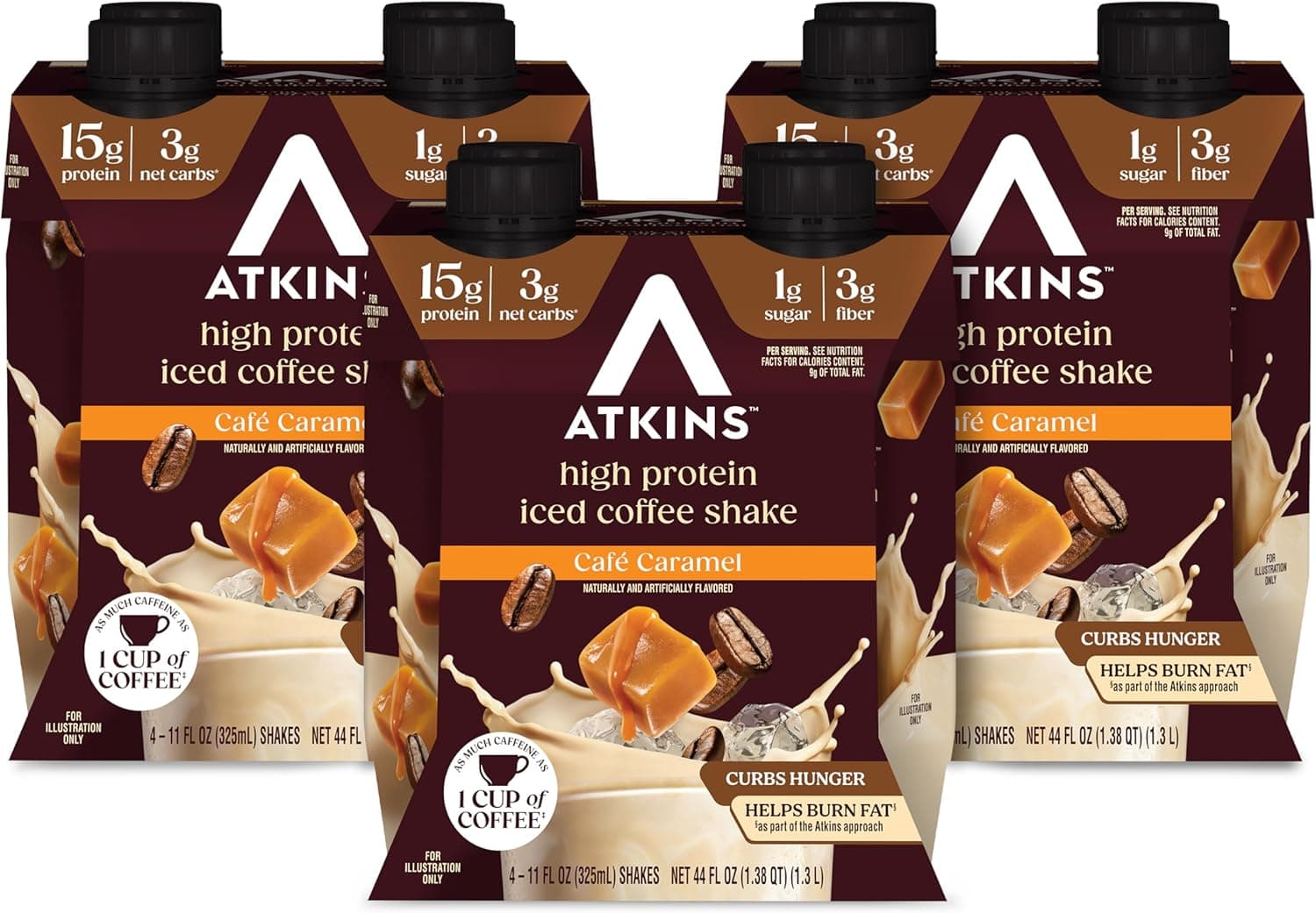 Atkins Café Caramel Iced Coffee Flavored Protein Shake, High Protein Shake, Low Glycemic, Low Carb and Low Sugar, Keto Friendly, Gluten Free, 12 Count by Atkins - nullg protein