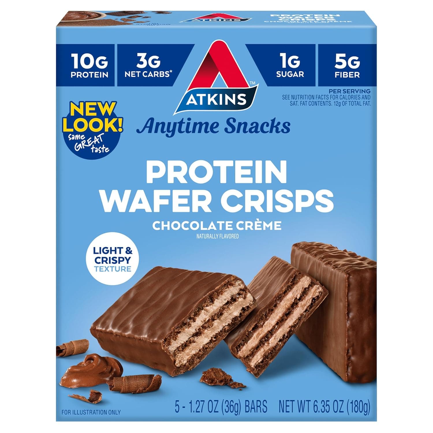 Atkins Chocolate Crème Protein Wafer Crisps, Protein Dessert, 4g Net Carb, 1g Sugar, High in Fiber, Keto Friendly, 5 Count by Atkins - nullg protein