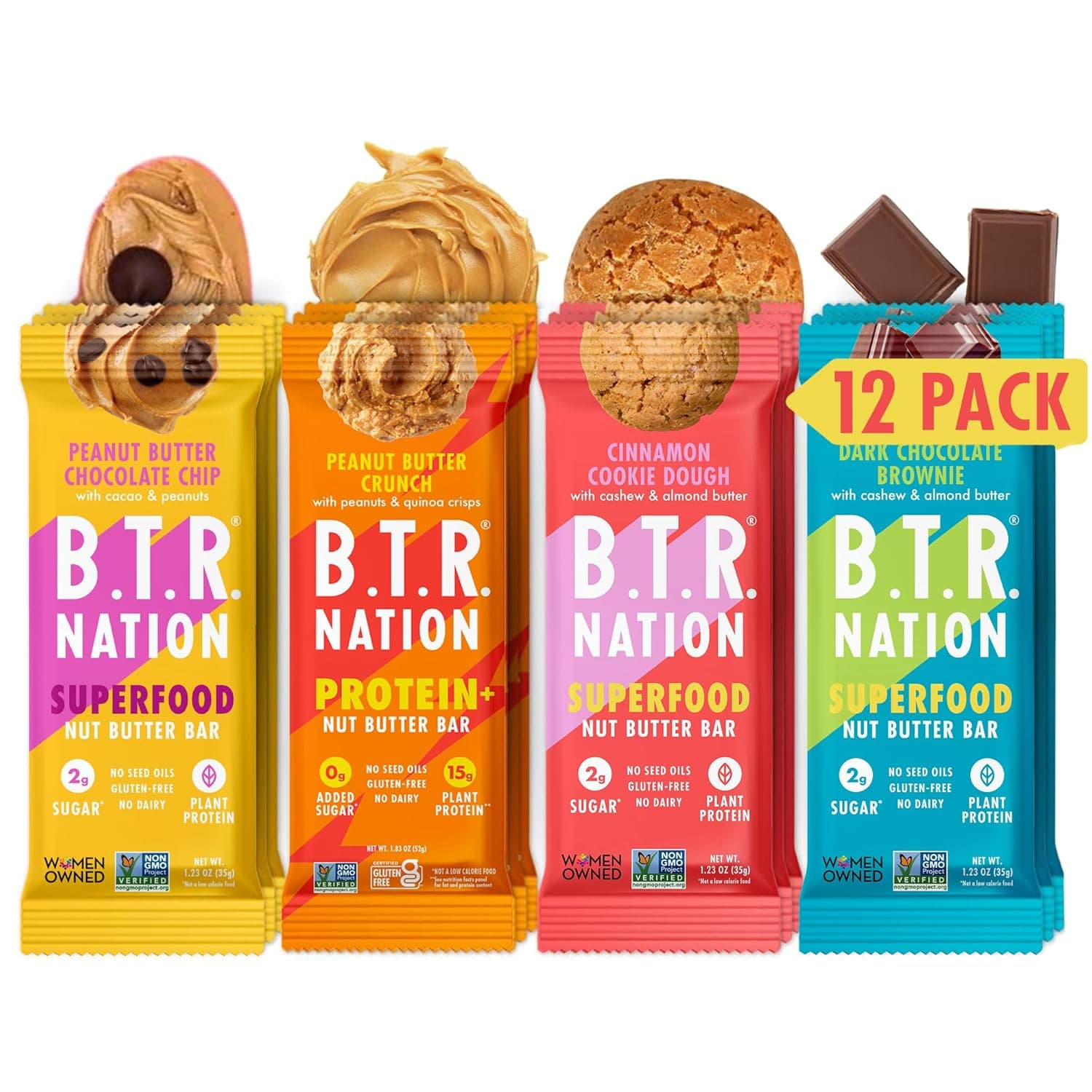 B.T.R. Nation Superfood Keto Protein Bar - Plant Based Vegan Protein | (12 Pack) Variety Pack | Low Carb Food, Low Calorie, Gluten Free, No Sugar Alcohols, Boosted with Superfoods by B.T.R. - nullg protein