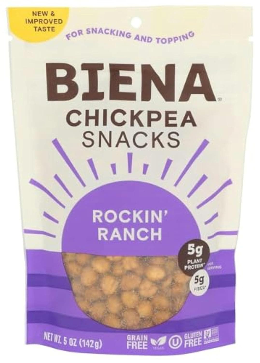 BIENA Chickpea Snacks - Crunchy Roasted Chickpeas - High Fiber Vegan Protein Snacks for Adults and Kids - 5 Ounce Individual Pack - Rockin' Ranch - nullg protein plant-based protein