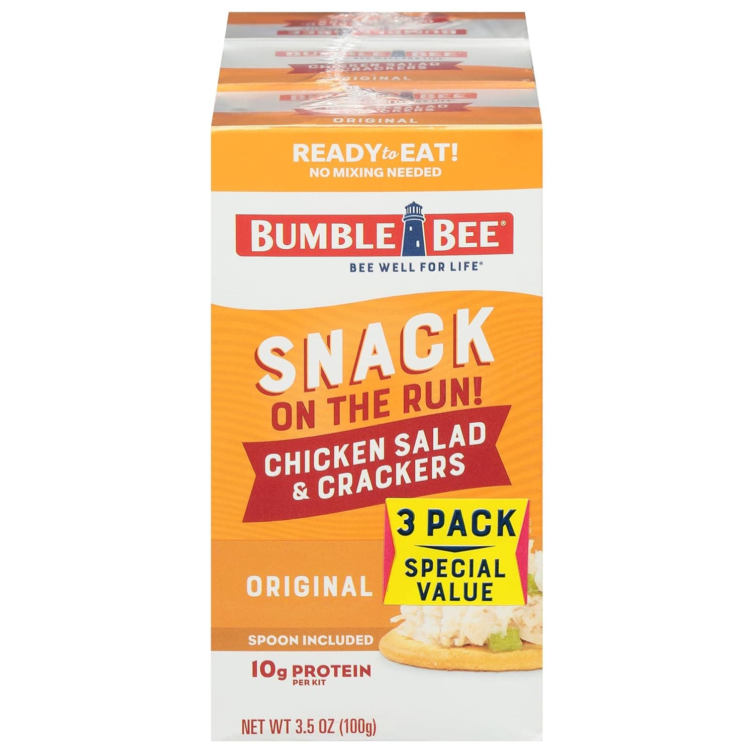 Bumble Bee Snack On The Run! Protein Snack Pack - Original Chicken Salad with Crackers - 10g Protein per Box - Ready to Eat Easy-Open Canned Chicken Salad (Pack of 3) - nullg protein protein chips