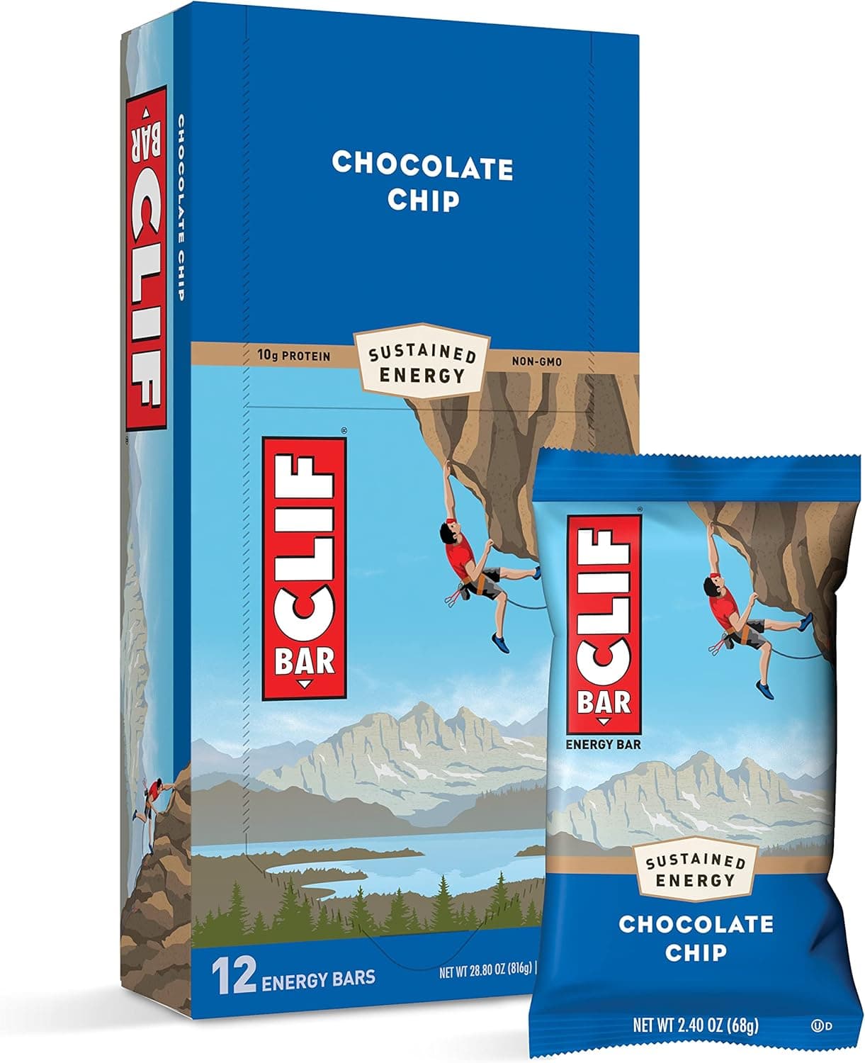 CLIF BARS - Energy Bars - Chocolate Chip - Made with Organic Oats - Plant Based Food - Vegetarian - Kosher (2.4 Ounce Protein Bars, 12 Count) Packaging May Vary by Clif - nullg protein