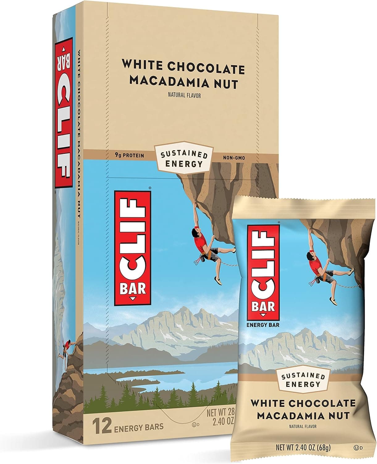Clif Bars - Energy Bars - White Chocolate Macadamia Nut Flavor - Made with Organic Oats - Plant Based Food - Vegetarian - Kosher (2.4 Ounce Protein Bars, 12 Count) Packaging May Vary by Clif - nullg protein