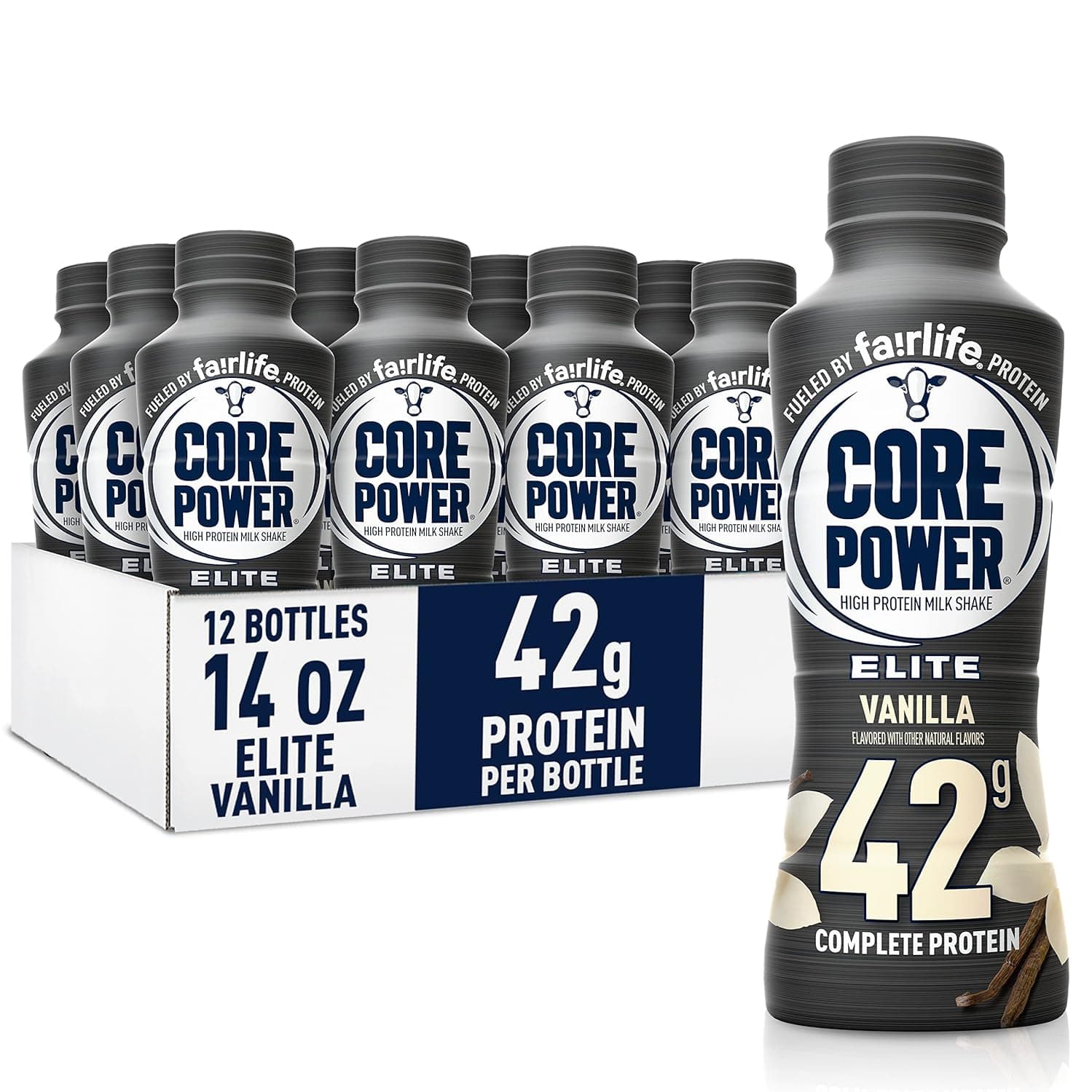 Core Power Elite High Protein Shake, Vanilla, 42g Bottle, 14oz, 12 Pack - nullg protein protein bars
