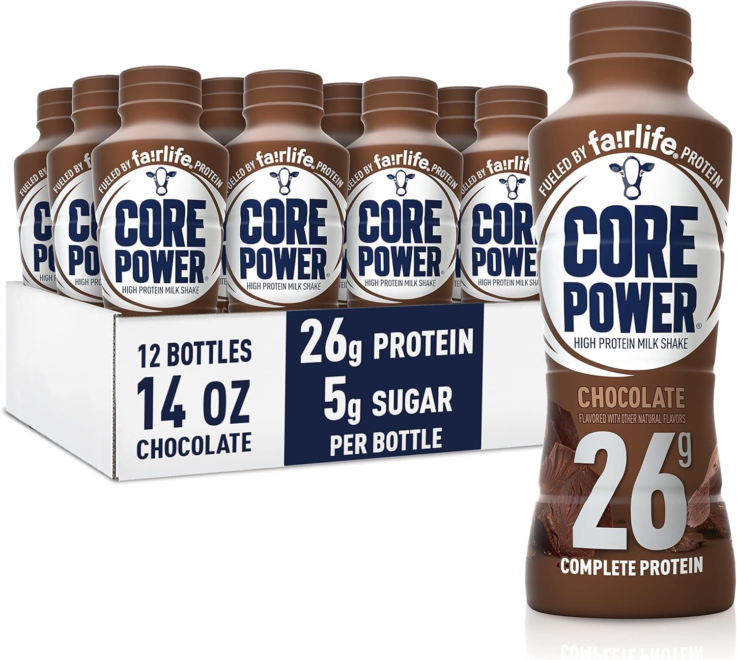Core Power Protein Shake, Chocolate, 26g Bottle, 14oz, 12 Pack - nullg protein protein bars