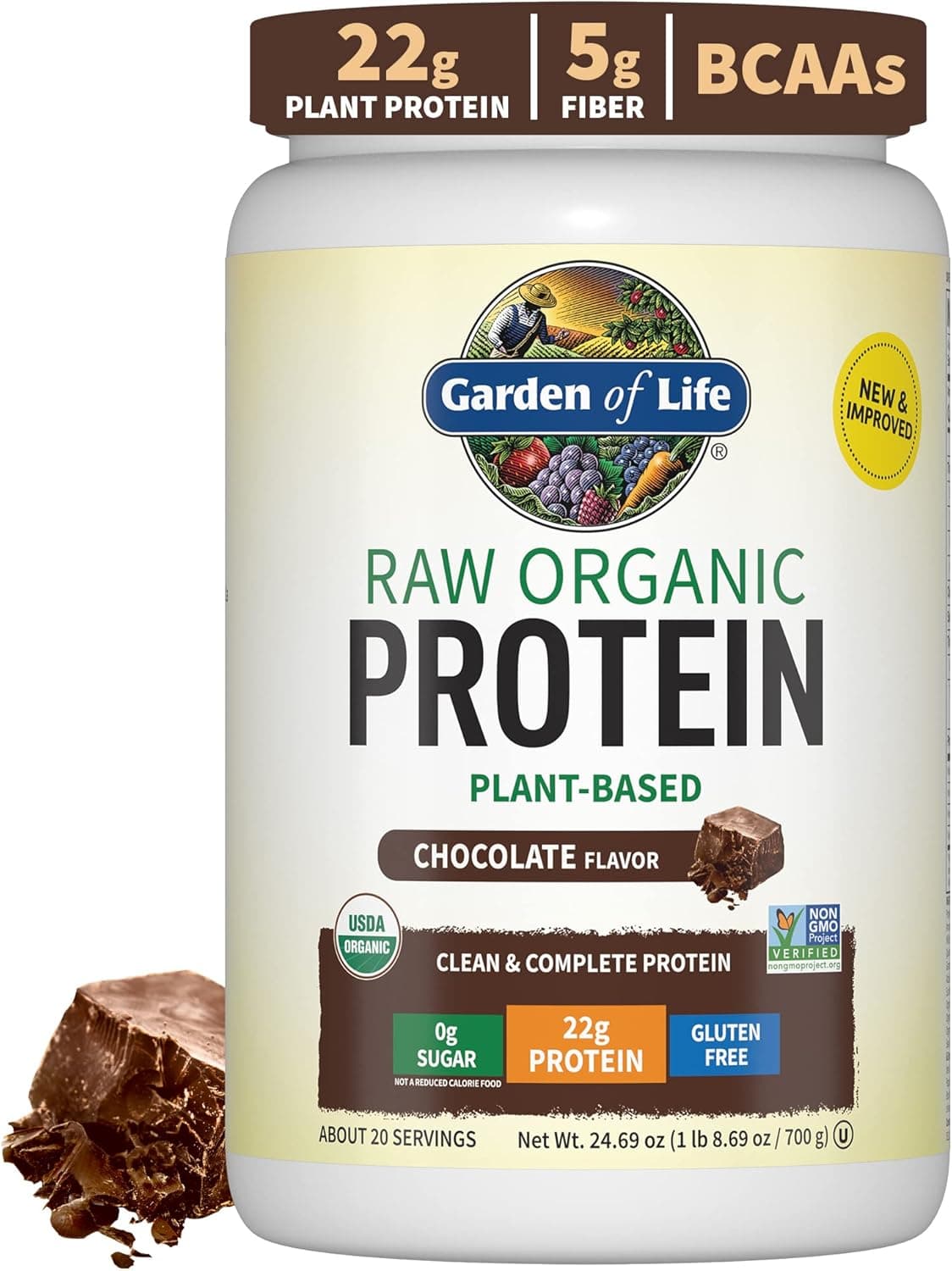 Garden of Life Protein Powder, Vegan Protein Powder, BCAA, Probiotics & Digestive Enzymes, Gluten & Lactose Free, Chocolate, 1.5 LB - nullg protein plant-based protein