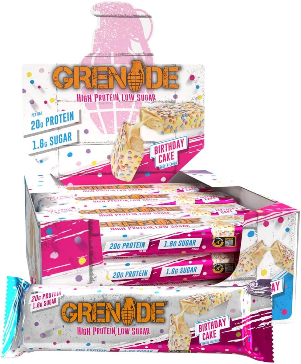 Grenade Carb Killa High Protein and Low Sugar Candy Bar, 12 x 60 g - Birthday Cake - nullg protein protein bars