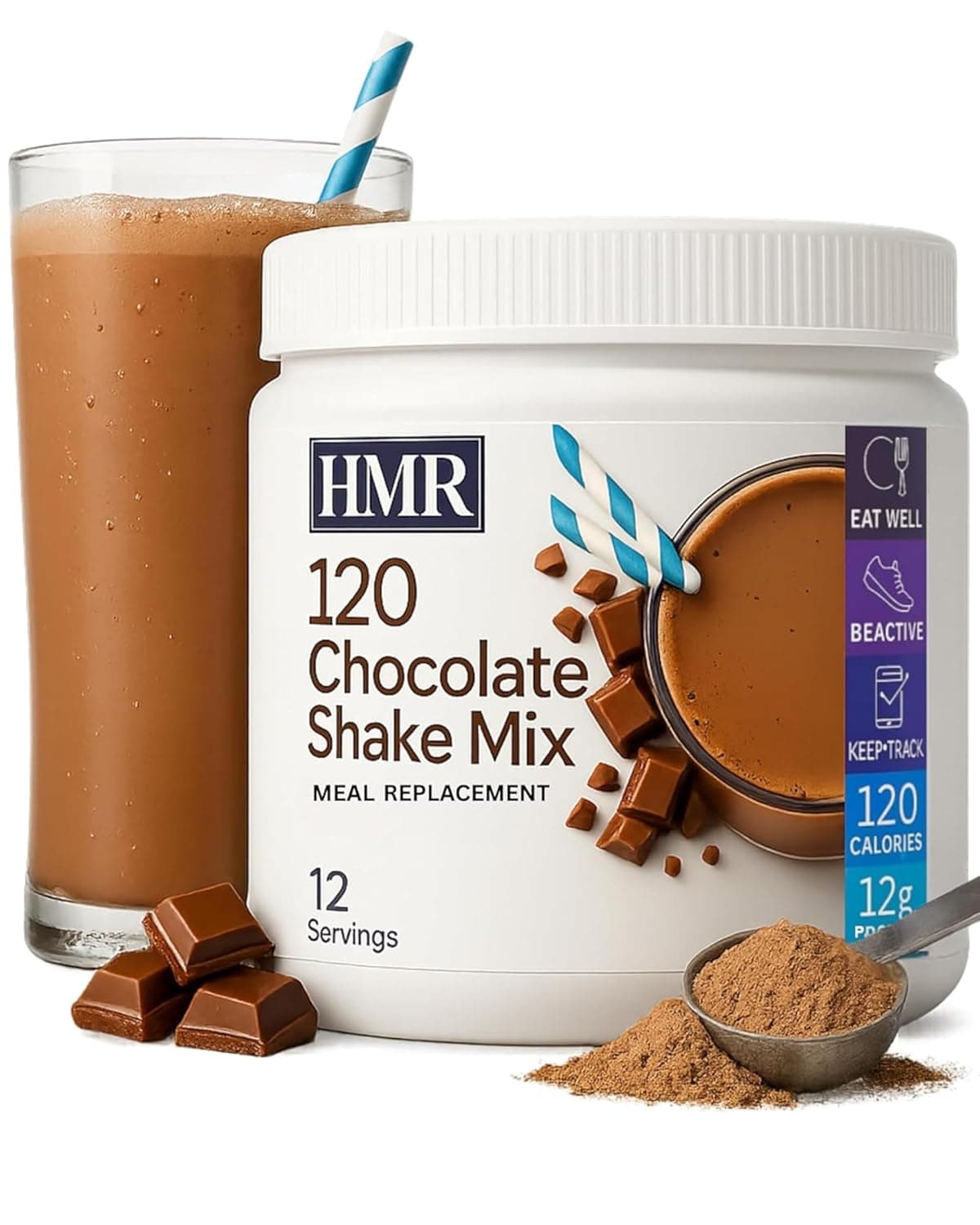 HMR 120 Chocolate Shake Meal Replacement Powder | Chocolate Shake Mix to Support Healthy Weight Loss | 12g of Protein | Nutritional Drink | Low Calorie Food | 12 Servings - nullg protein nuts & seeds