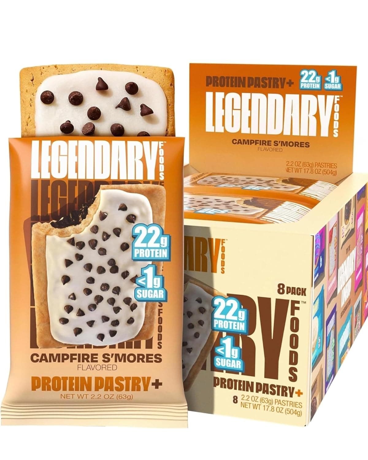 Legendary Foods 22g Protein Pastry 0g Added Sugar, Low Carb, Gluten Conscious, Keto Snack, Ideal for Glucose Management, Includes Whey Protein Isolate, 8 Pack Campfire S'mores - nullg protein protein bars