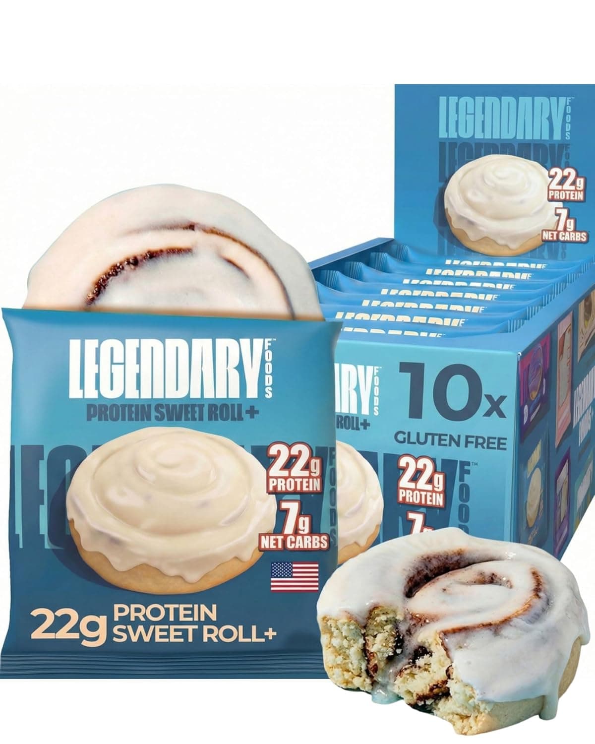 Legendary Foods Cinnamon Roll 22g Protein Bars – Gluten-Free, Low Carb Meal Option – Sweet Zero Sugar Snack, Keto-Friendly – 10-Pack High Protein Pre- or Post-Workout Nutrition Bars - nullg protein protein bars