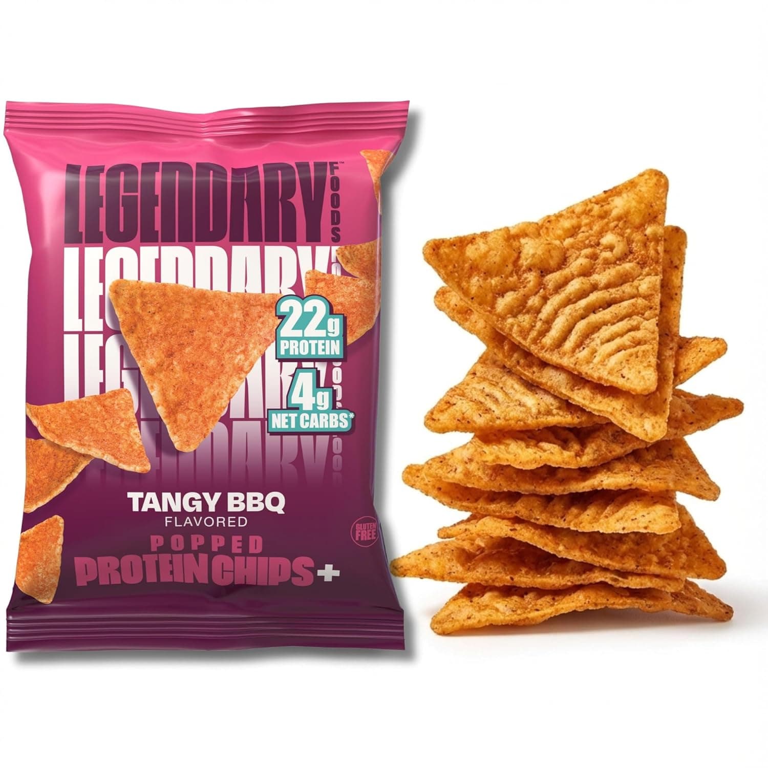 Legendary Foods Tangy BBQ Protein Chips – Popped Tortilla Style – 22g High Protein, 4g Net Carbs, Low Sugar, Gluten Free, Keto Snack Packs – 10 Count – Healthy Crunchy Chips by Legendary Foods - nullg protein