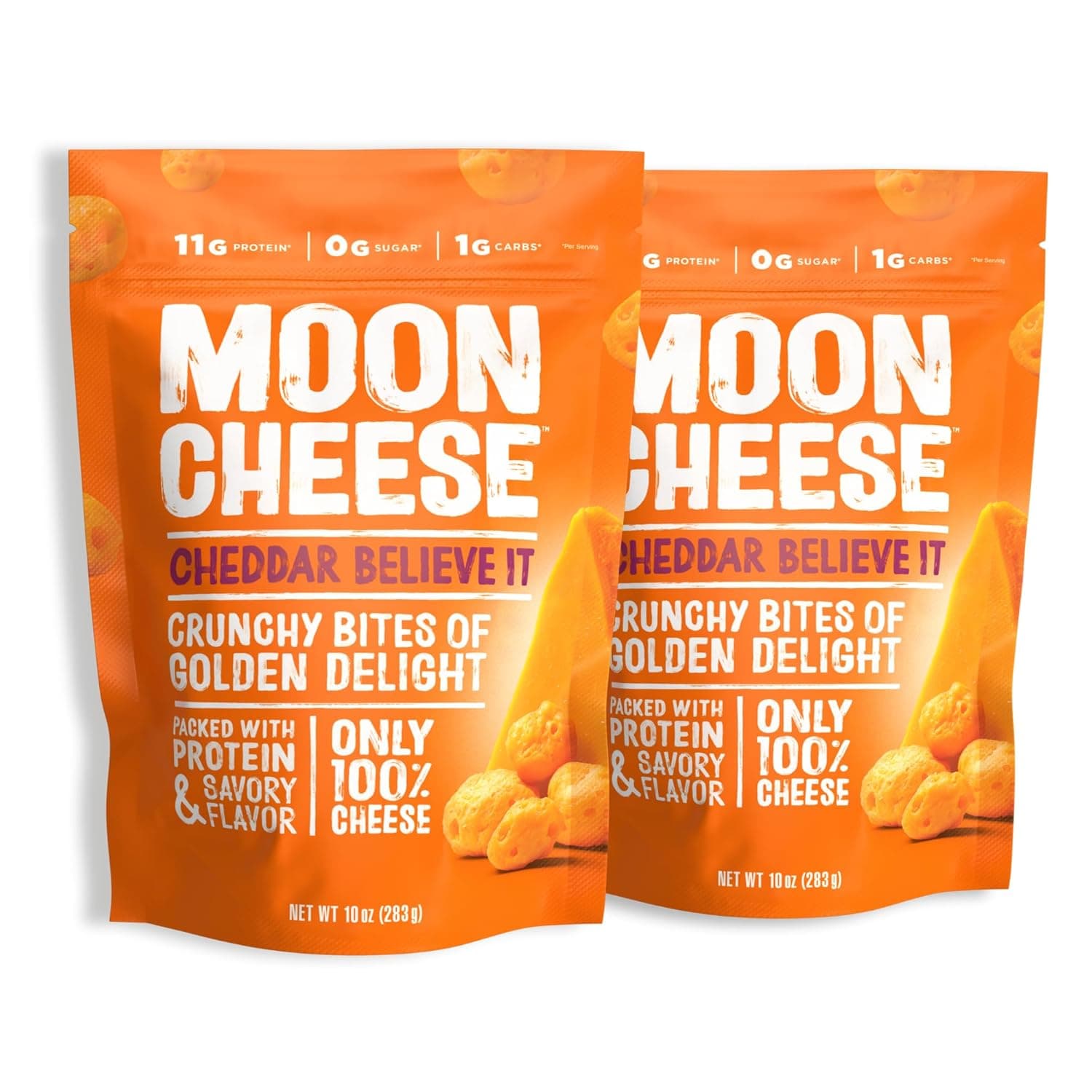 Moon Cheese Cheddar Believe It, 10 Ounce, 2-Pack, Crunchy, Protein-Rich Cheese Snack, Keto Friendly, 100% Real Cheese by Moon Cheese - nullg protein
