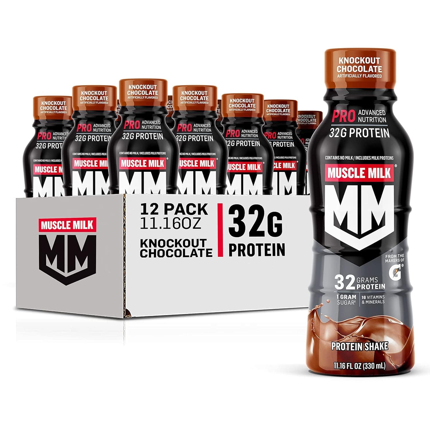 Muscle Milk Pro Series Protein Shake, Knockout Chocolate, 32g Protein, 11.16 Fl Oz (Pack of 12) by Muscle - nullg protein