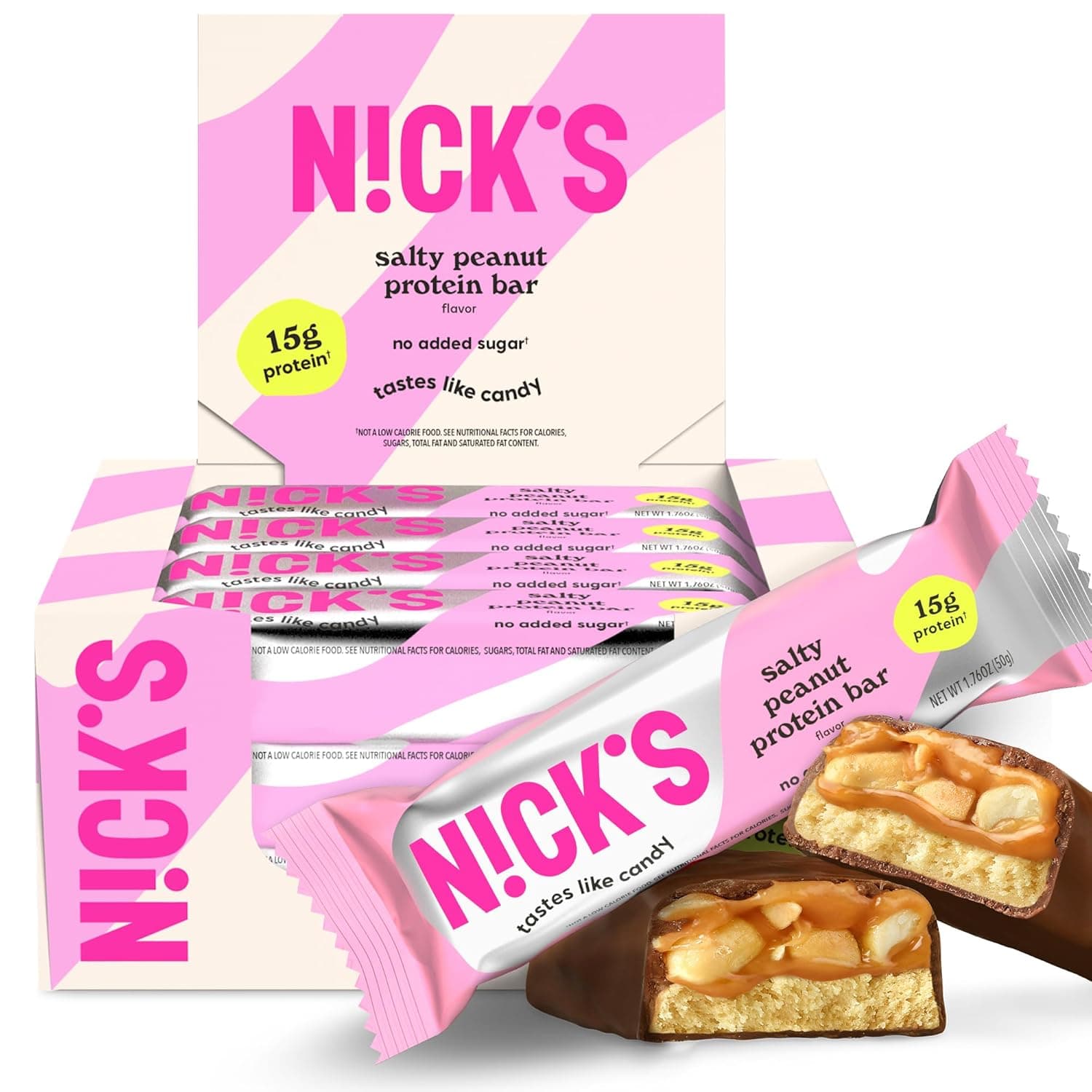 NICKS Protein Bars Salty Peanut Chocolate – 12-Count Box | 15g protein | 200 calories | Protein-Packed Snack, Low Calories, Low Carbs, Keto Friendly, No Added Sugar - nullg protein protein bars