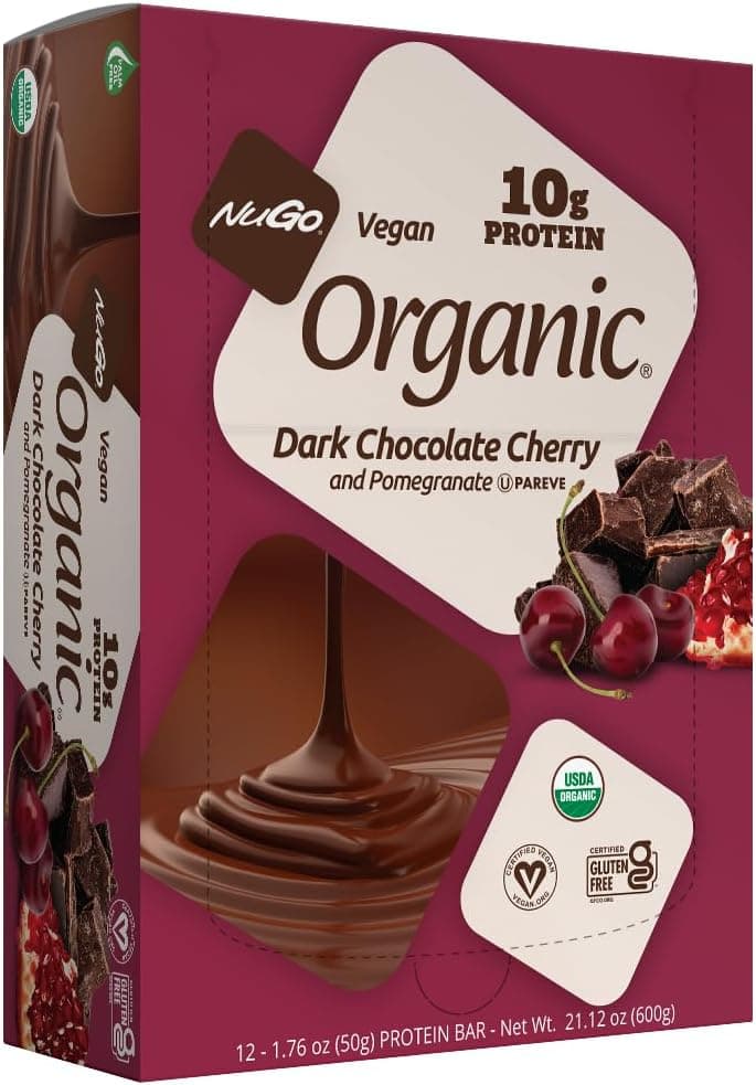 NuGo Organic Chocolate Pomegranate, 10g Vegan Protein, Gluten Free, 12 Count by NuGo - nullg protein