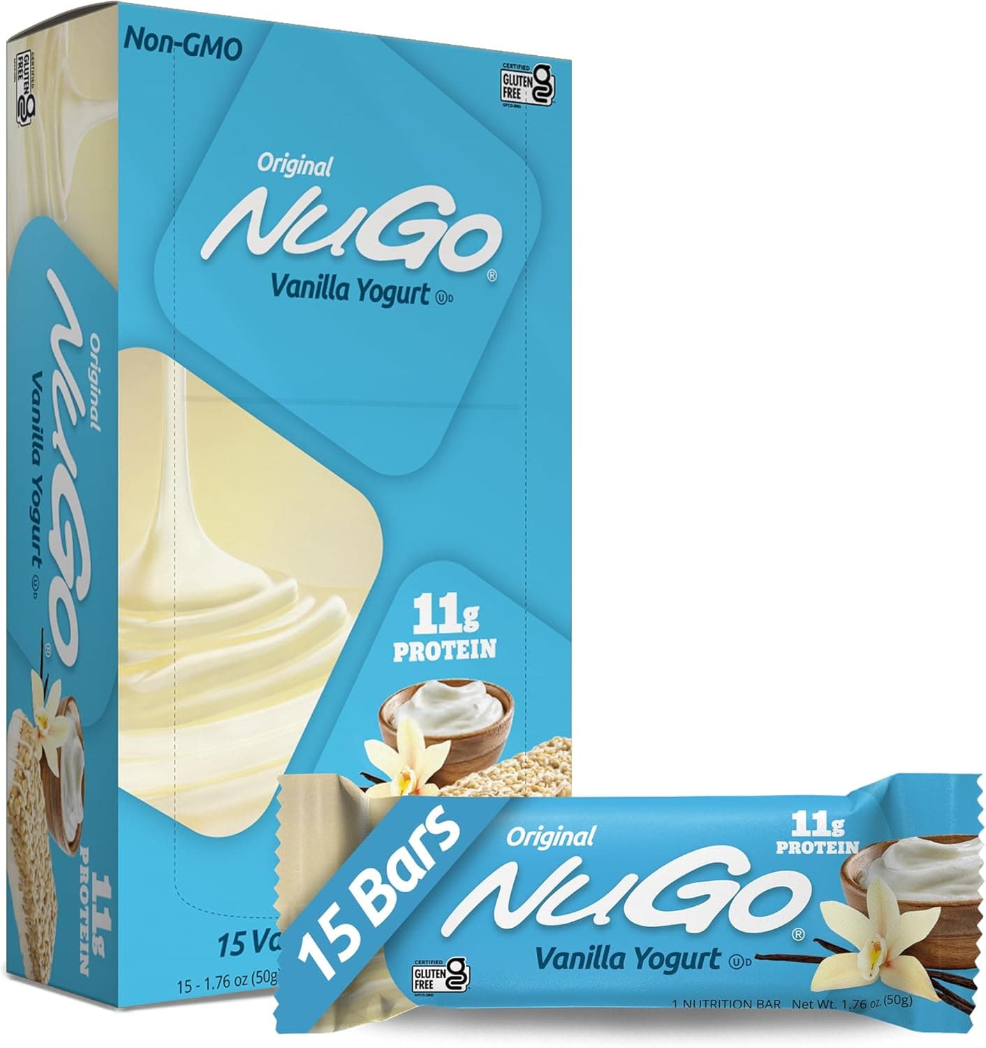 NuGo Protein Bar, Vanilla Yogurt, 11g Protein, Gluten Free, 15 Count by NuGo - nullg protein