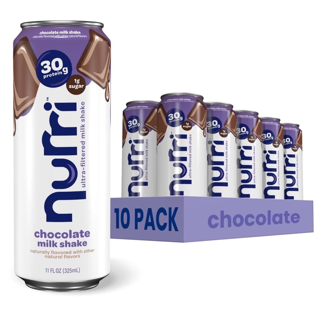Nurri - 30g Protein Ultra Filtered Milk Shake – Chocolate - Lactose Free, Low Sugar, 150 Calories, 10 Vitamins and Minerals - 11 fl oz, 10 Cans - nullg protein protein bars