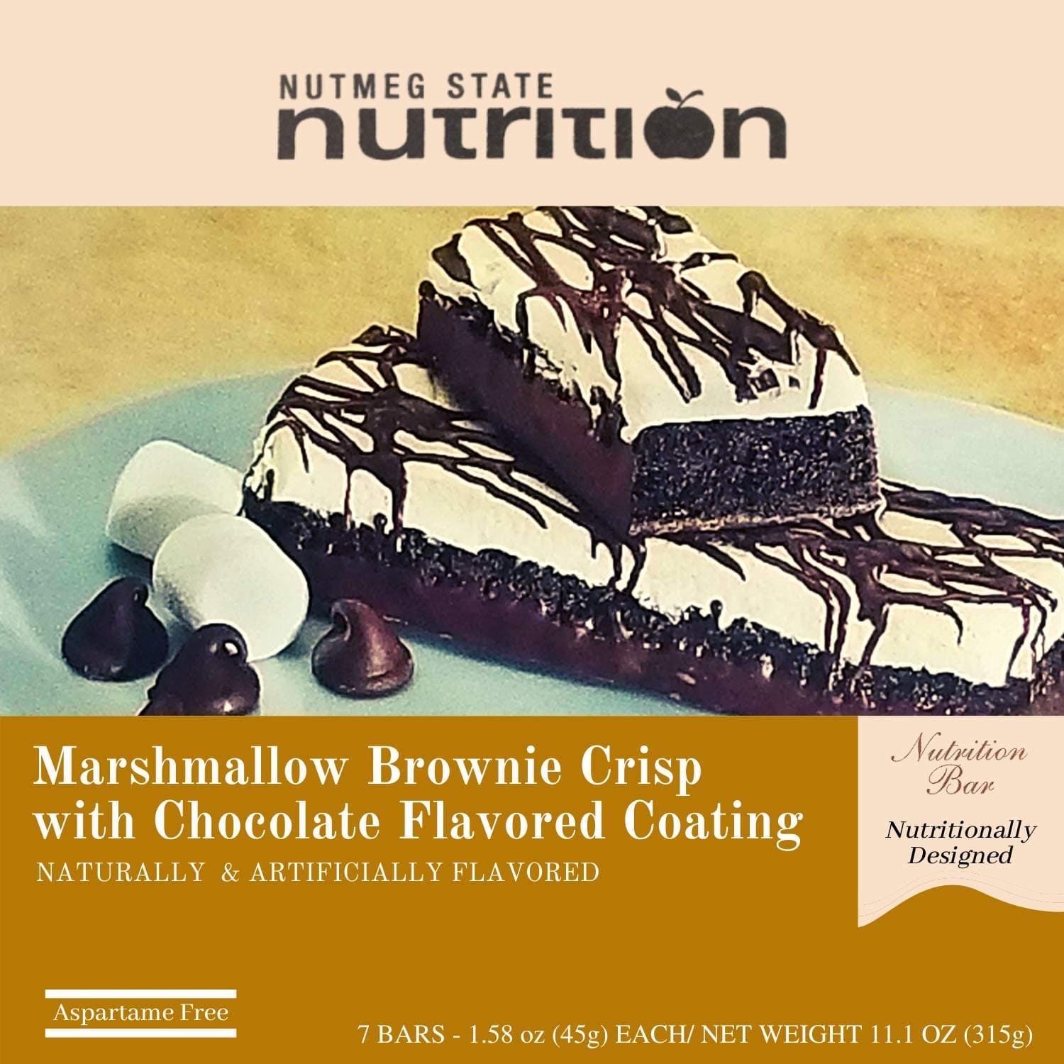 Nutmeg State Nutrition High Protein Snack Bar/Diet Bars - Marshmallow Brownie Crisp (7ct) - Trans Fat Free, Aspartame Free, Kosher, Gelatin Free by Nutmeg - nullg protein
