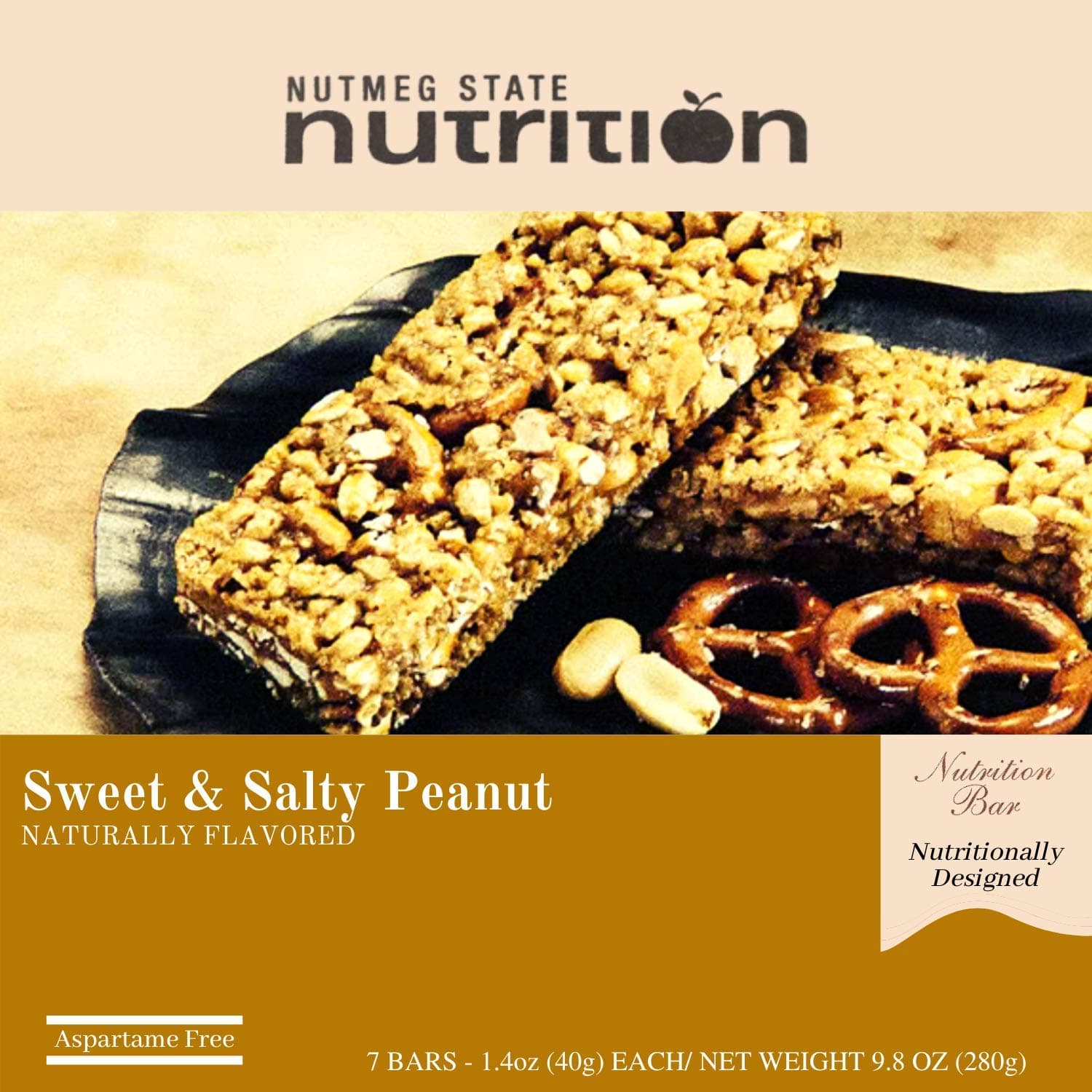 Nutmeg State Nutrition High Protein Snack Bar/Diet Bars - Sweet & Salty Peanut (7ct) - Trans Fat Free, Aspartame Free, Kosher, Appetite Suppressant by Nutmeg - nullg protein