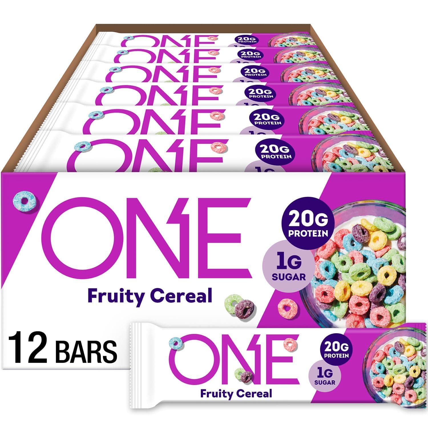 ONE Protein Bars, Fruity Cereal, Gluten Free with 20g Protein and 1g Sugar, Pantry Staples, 2.12 oz (12 Count), Packaging May Vary - nullg protein protein bars