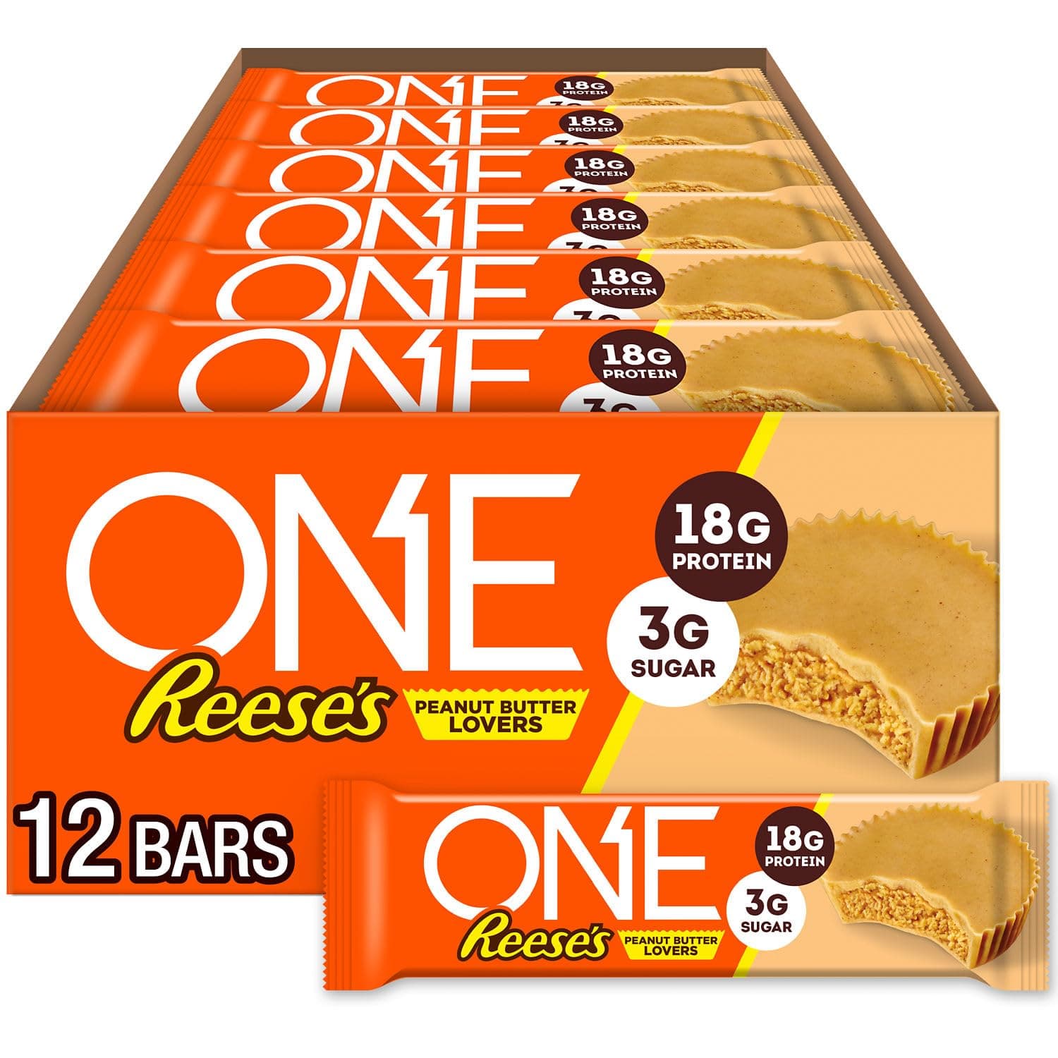ONE Protein Bars, Reese's Peanut Butter Lovers, Gluten Free with 18g Protein and 3g Sugar, Pantry Staples, 2.12 oz (12 Count) - nullg protein protein bars