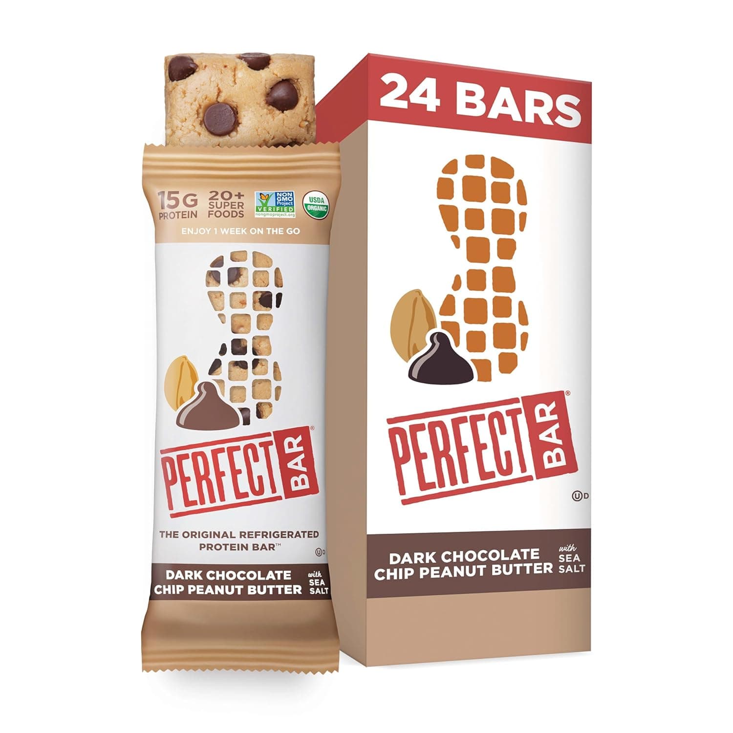 Perfect Bar Original Refrigerated Protein Bar, Dark Chocolate Chip Peanut Butter, 2.3 Ounce Bar, 8 Count by Perfect Bar - nullg protein
