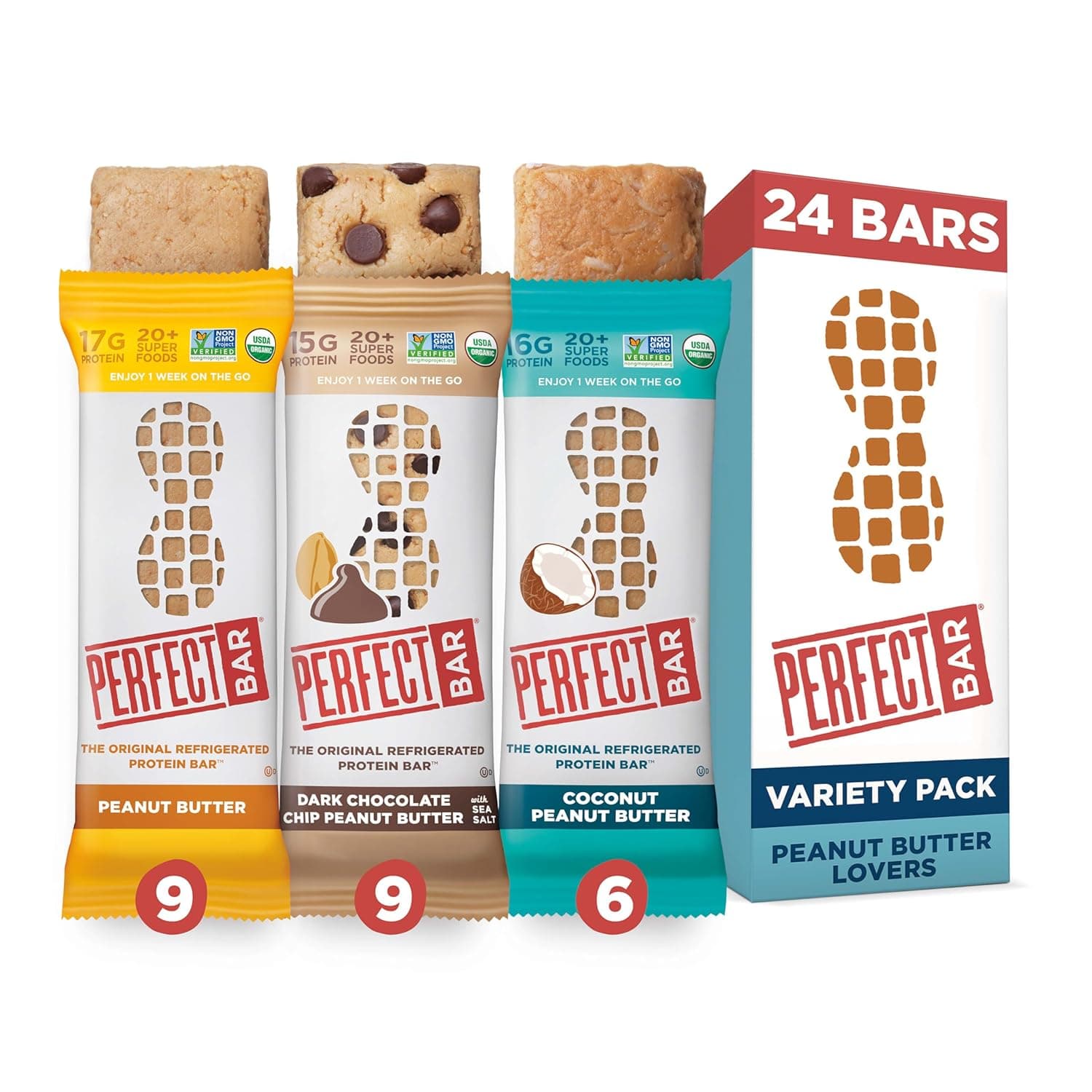 Perfect Bar Original Refrigerated Protein Bar, Peanut Butter Lover's Variety Bundle, 2.2 - 2.5 Ounce Bar, 8 Count (Pack of 3) by Perfect Bar - nullg protein