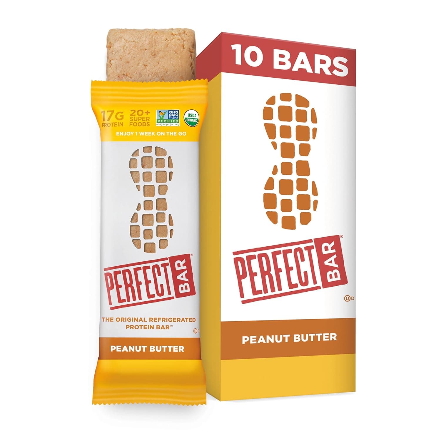 Perfect Bar Protein Bars, Peanut Butter, Gluten Free, Made with Organic Honey, Cookie Dough Texture, Refrigerated, 10 Count, 2.5 Oz Bar by Perfect Bar - nullg protein