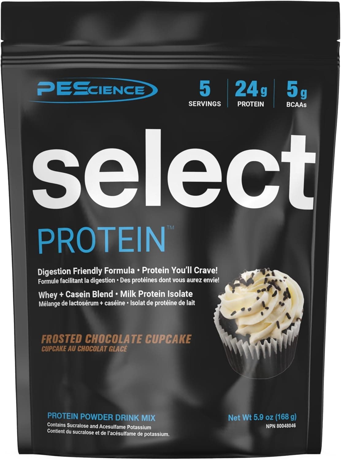 PEScience Select Protein Powder, Whey and Casein Blend, Lean Protein Powder for Women and Men, Low Calorie, Low Carb, Keto Friendly, Gluten Free, Frosted Chocolate Cupcake - 5 Servings - nullg protein protein desserts