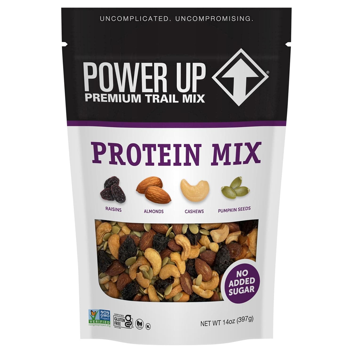 Power Up Premium Trail Mix - Protein Packed 14oz, No Added Sugar, Made Without Peanuts, Gluten Free, Vegan, Non-GMO by Power - nullg protein