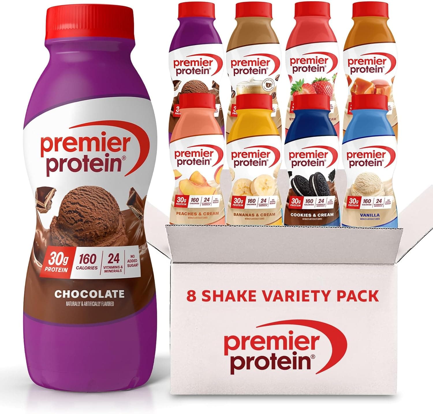 Premier Protein Shake, 8 Flavor Variety Pack, 30g Protein, No Added Sugar, 24 Vitamins & Minerals to Support Immune Health, 11.5 fl oz, 8 Pack by Premier Protein - nullg protein