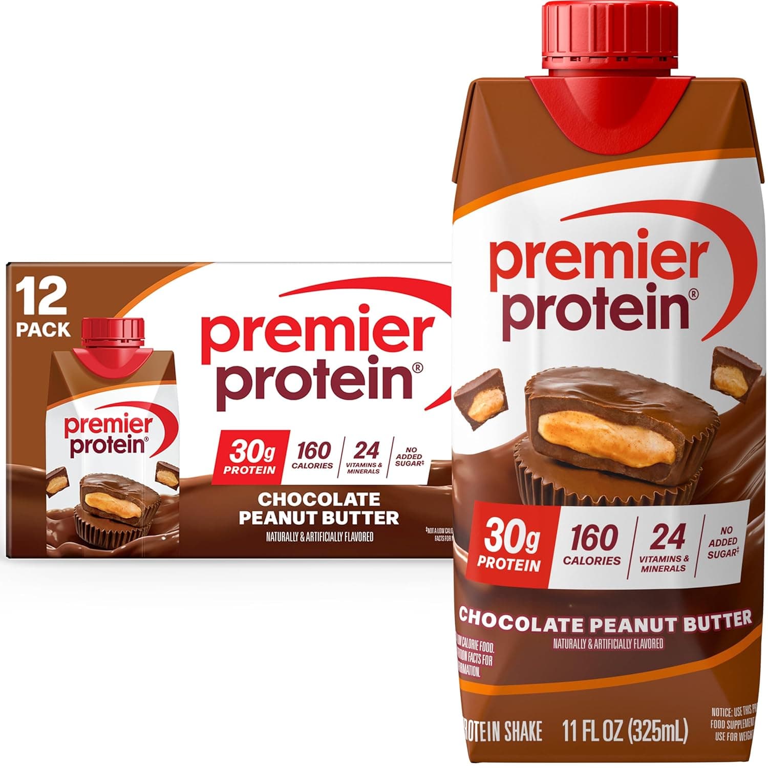 Premier Protein Shake, Chocolate Peanut Butter, 30g Protein, No Added Sugar, 24 Vitamins & Minerals to Support Immune Health, 11 fl oz, 12 Pack by Premier Protein - nullg protein