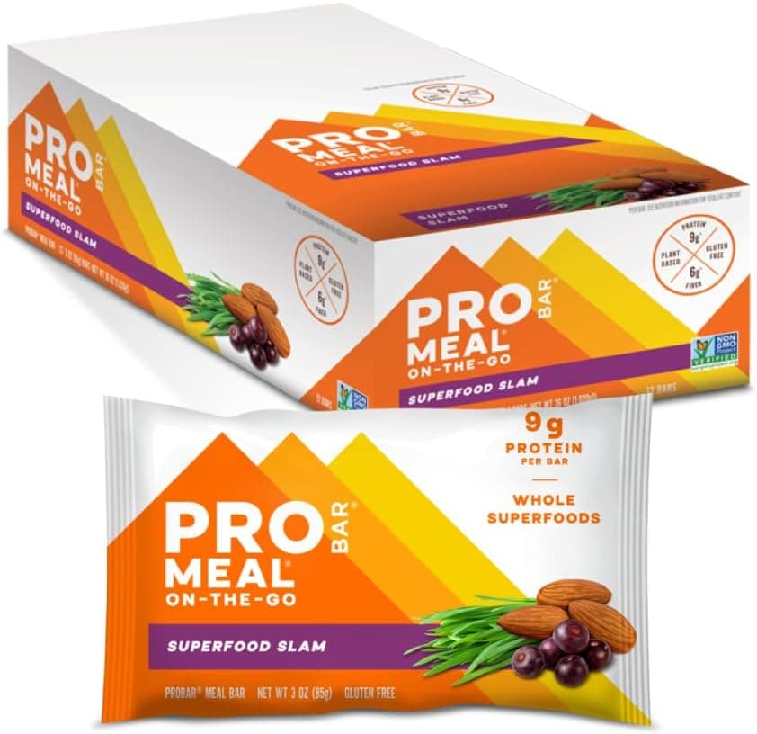 PROBAR - MEAL Bar, Superfood Slam, Non-GMO, Gluten-Free, Healthy, Plant-Based, Whole-Food Ingredients, Natural Energy (12 Count) - nullg protein protein bars