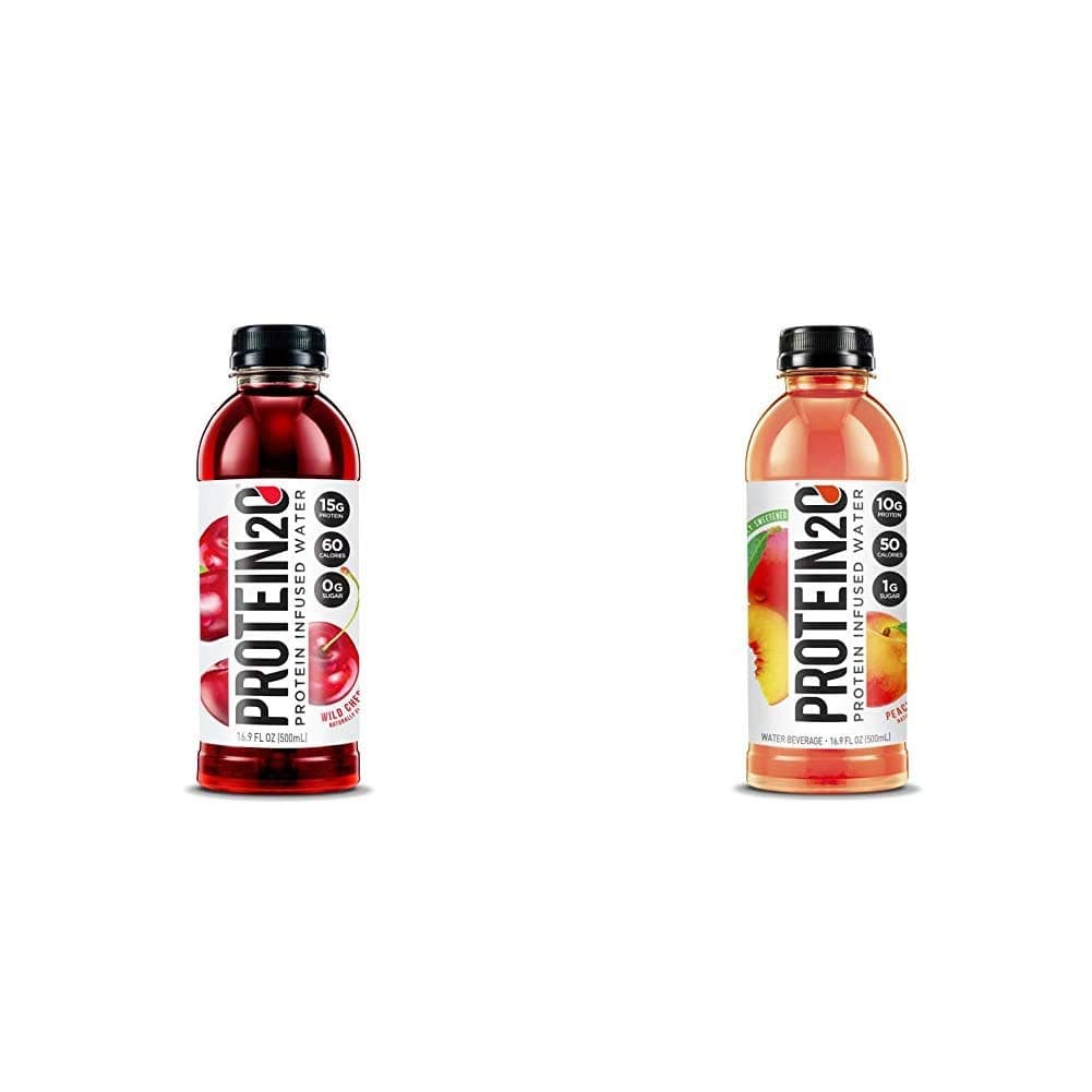 Protein2o Whey Protein Isolate Infused Water Bundle (12 Pack) - Wild Cherry and Peach Mango Flavors - nullg protein protein bars