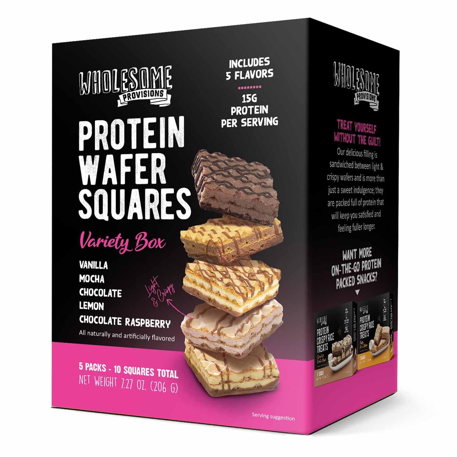 Protein Wafer Squares, Value Variety Pack, 15g Protein, Low in Sugar, 10 Squares Total, Light and Crispy, Includes Vanilla, Mocha, Chocolate, Lemon, Chocolate Raspberry (Variety, 1 Pack) by Protein - nullg protein