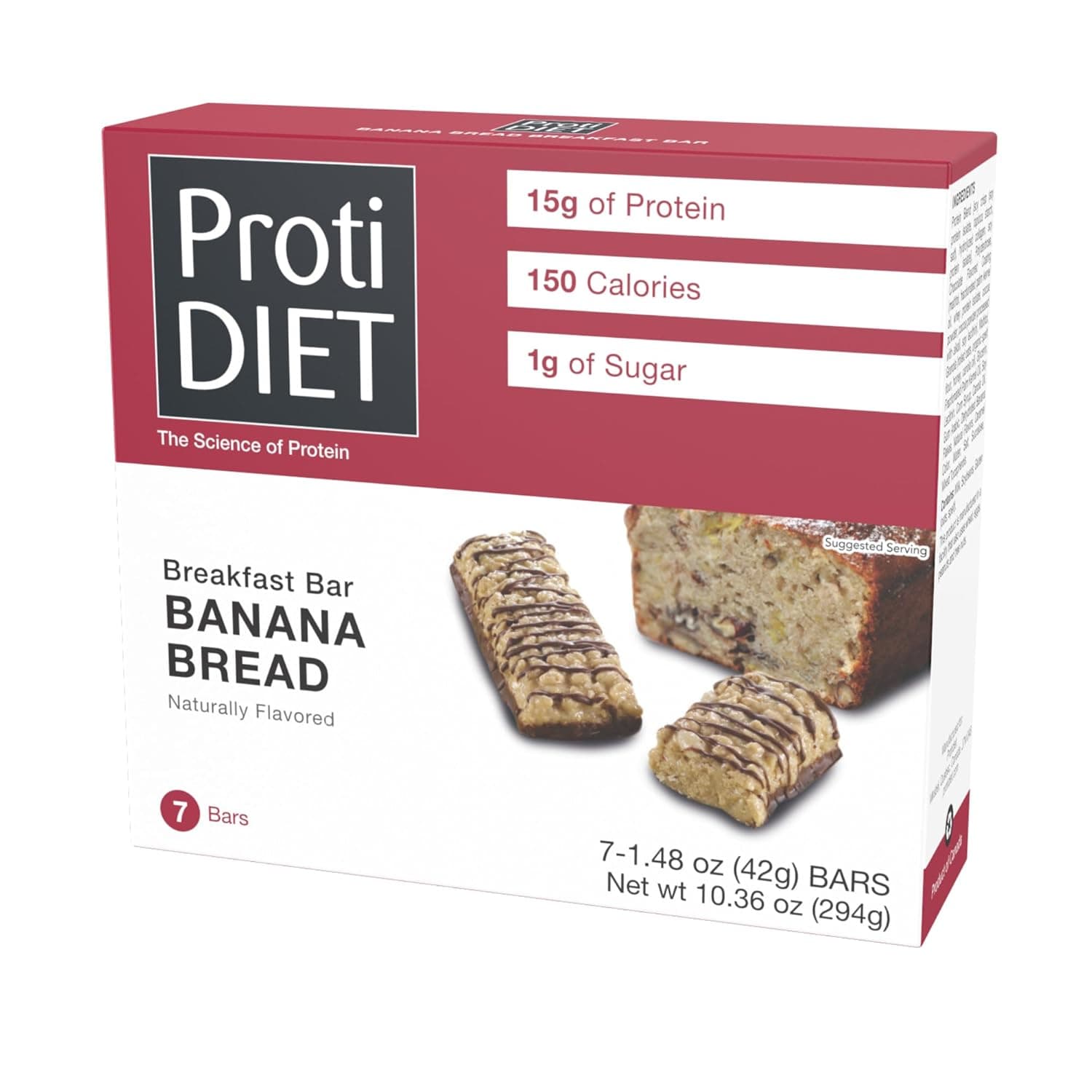 ProtiDIET Banana Bread Protein Bar - Low Sugar High Protein Snacks for Adults - Perfect On the Go Meal Replacement Bars for Active Individuals- 7 Bars Per Box by ProtiDIET - nullg protein