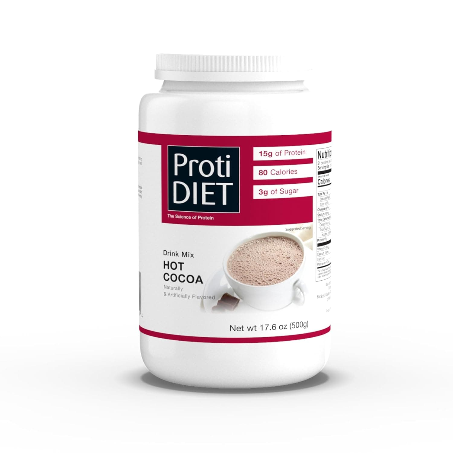 ProtiDIET High Protein Hot Cocoa Mix - Low Fat Hot Chocolate Drink with Collagen - 21 Servings of Smooth and Rich Chocolaty Protein Drink Mix Flavor - 17.6 oz Canister by ProtiDIET - nullg protein