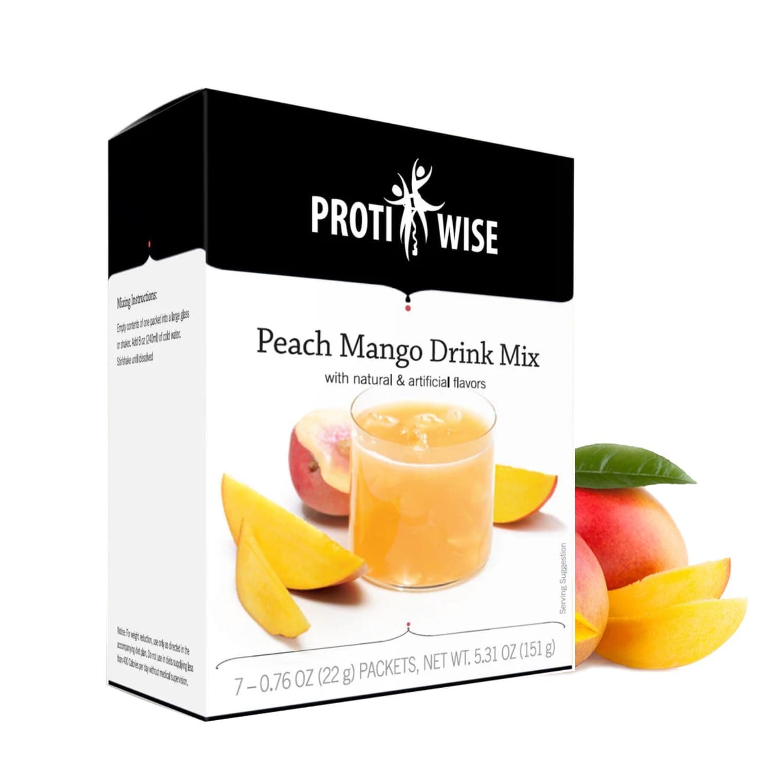 ProtiWise High Protein Diet Drink Mix | Peach Mango | Meal Replacement for Weight Loss and Hunger Control | 15 grams Protein, Low Calorie, Low Fat, Sugar-free, Keto Friendly | 7/Box by ProtiWise - nullg protein