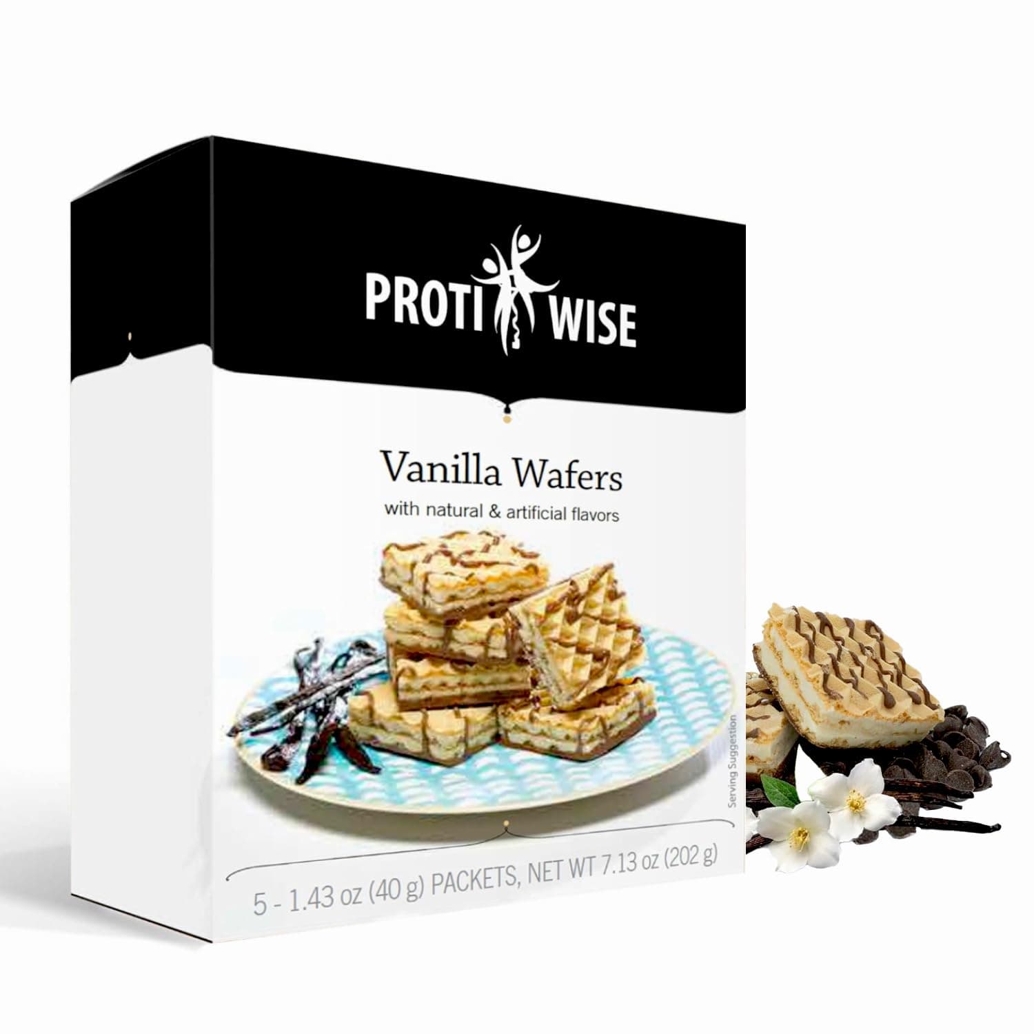 ProtiWise High Protein Wafers | Vanilla | 15g Protein Per Serving, Low Carb, Low Sugar, High Fiber Snack | Gluten-Free, Keto-Friendly Diet for Hunger Control & Weight Loss | 5/Box by ProtiWise - nullg protein