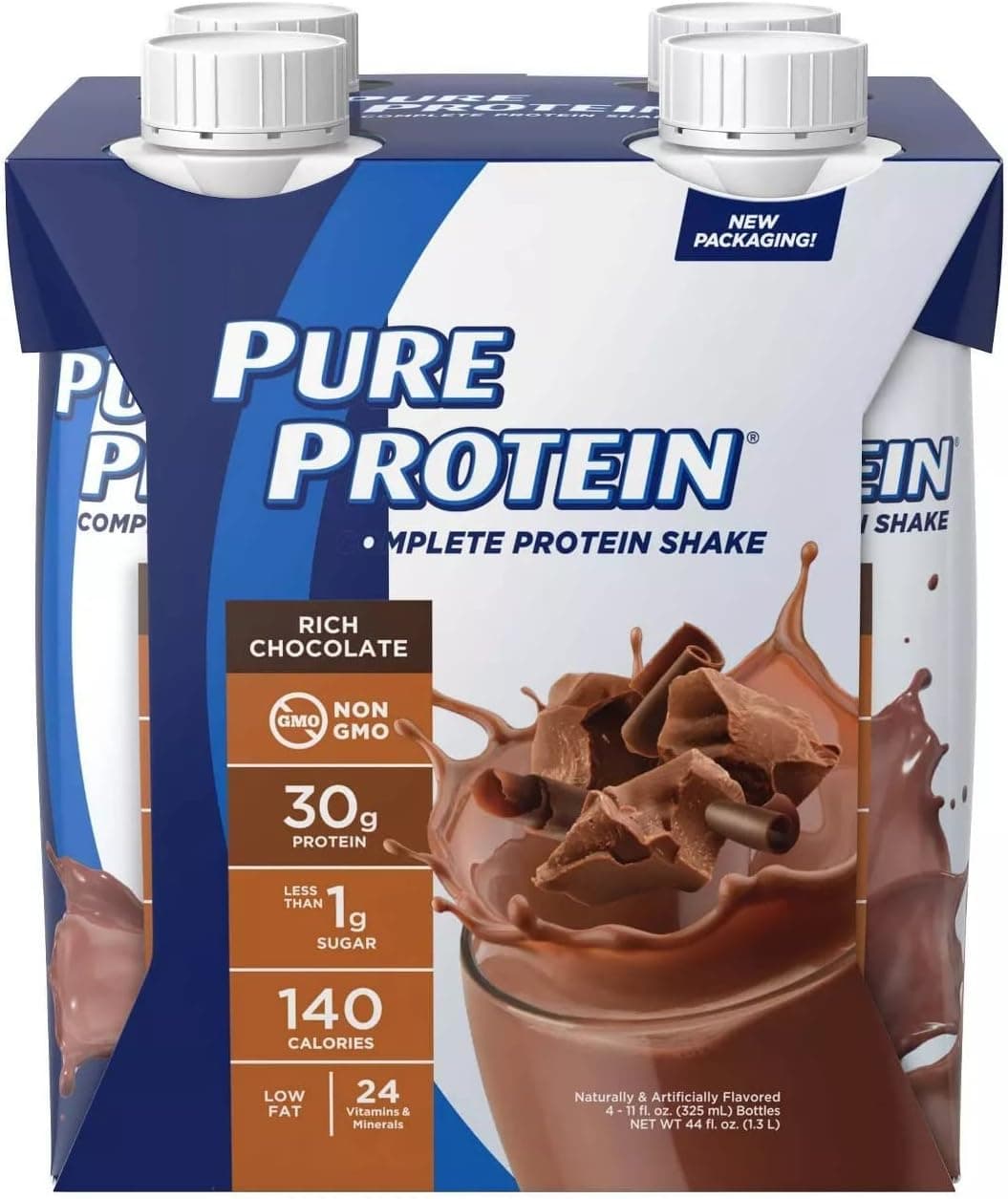 Pure Protein Chocolate Protein Shake | 30g Complete Protein | Ready to Drink and Keto-Friendly | Vitamins A, C, D, and E plus Zinc to Support Immune Health | 11 Fl Oz (Pack of 4) by Pure Protein - nullg protein