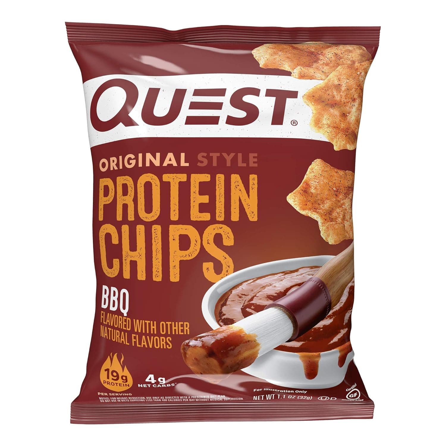 Quest Nutrition BBQ Protein Chips, 19g Protein, 4g Net Carb, Low Carb, Gluten Free, 1.1 oz (Pack of 12) - nullg protein protein chips
