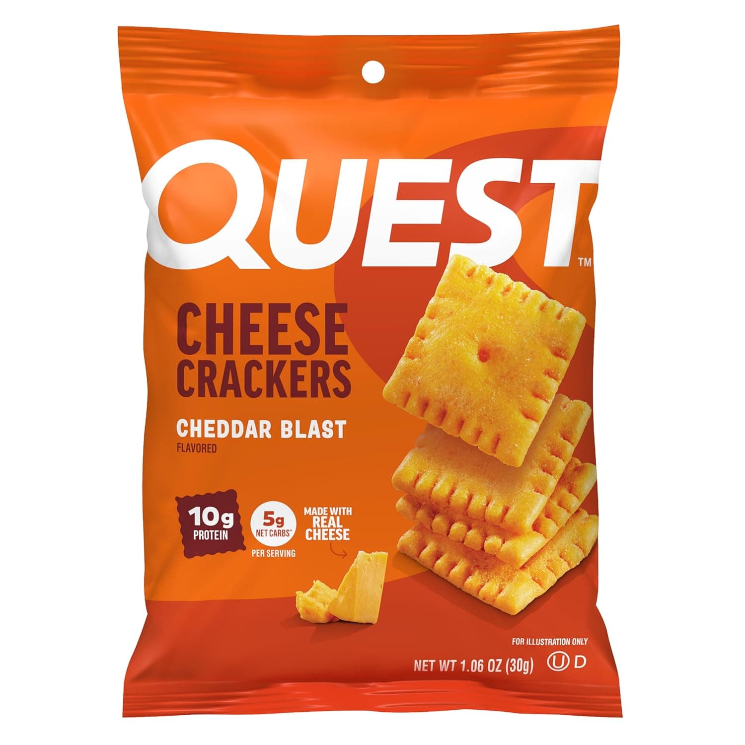 Quest Nutrition Cheese Crackers, Cheddar Blast, 10g Protein, 5g Net Carbs, 1g Sugar, Made with Real Cheese, High Protein Snack, 12 Packs (1.06 oz Bags) - nullg protein protein chips