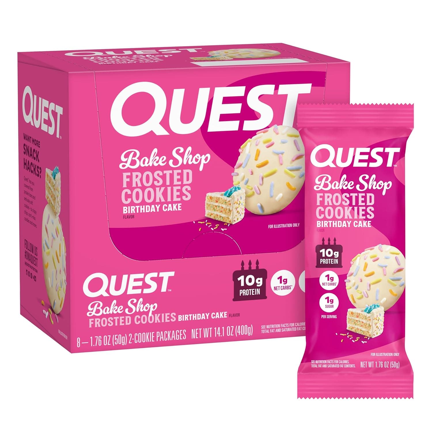 Quest Nutrition Frosted Cookies Twin Pack, Birthday Cake, 1g Sugar, 10g Protein, 1g Net Carbs, Gluten Free, 16 Cookies - nullg protein nuts & seeds