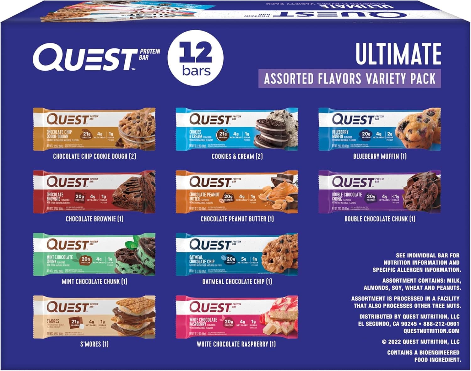 Quest Nutrition Ultimate Variety Pack Protein Bars, High Protein, Low Carb, Gluten Free, Keto Friendly, 12 Count - nullg protein protein bars