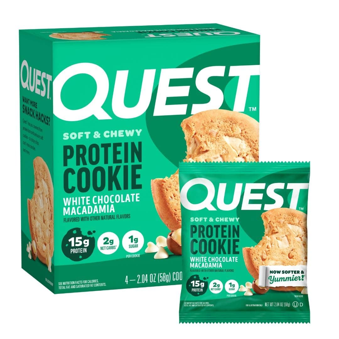 Quest Nutrition White Chocolate Macadamia Protein Cookie, 15g Protein, 1g Sugar, 2g Net Carbs, Keto Friendly, High Protein, Low Carb; 4 Count - nullg protein nuts & seeds