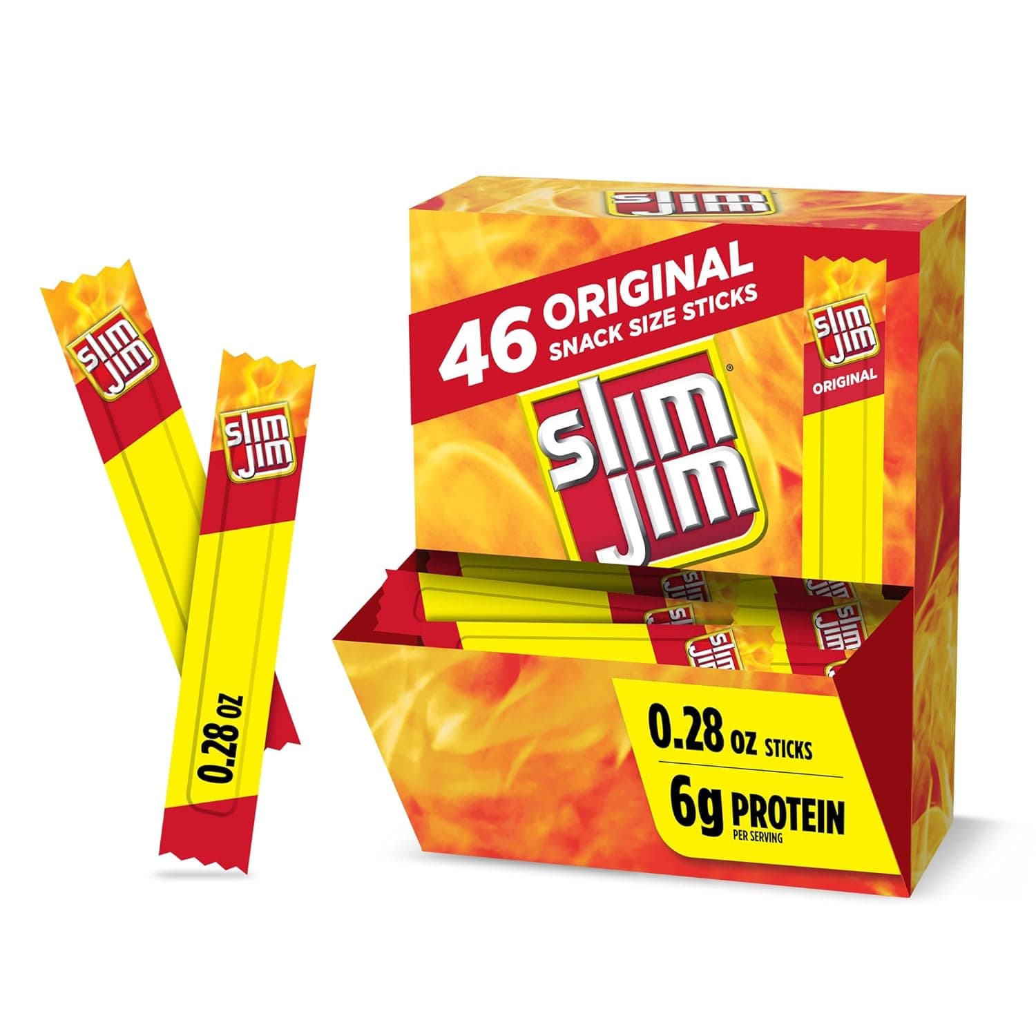 Slim Jim Smoked Meat Sticks, Original Flavor, 6g Protein Per Serving, Snack Size, Easter Basket Stuffer for Men, 0.28 oz. (46 Count) by Slim Jim - nullg protein