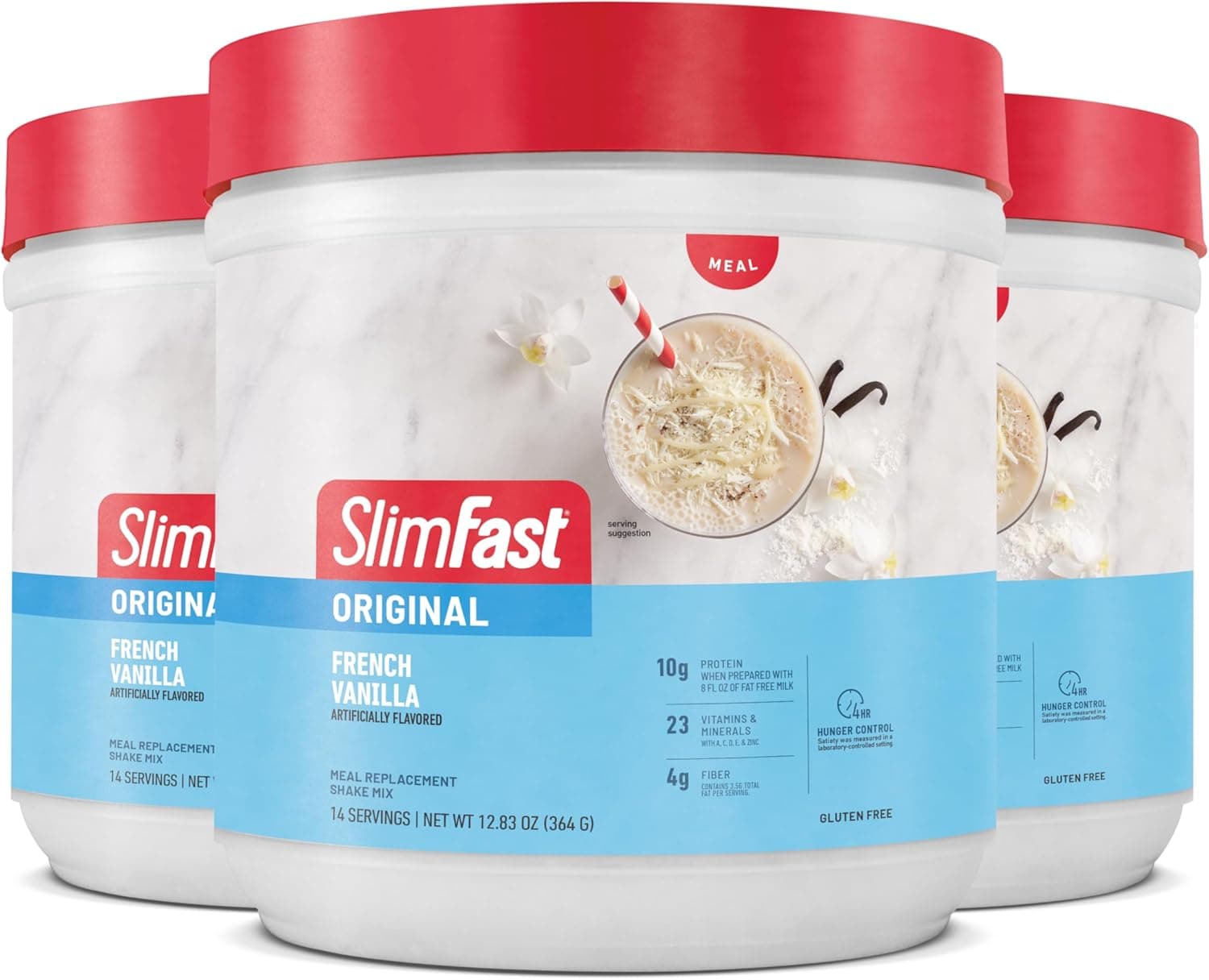 SlimFast Original Meal Replacement Powder, French Vanilla, Weight Loss Shake Mix, 10g of Protein, 14 Servings (Pack of 3) (Packaging May Vary) - nullg protein protein bars