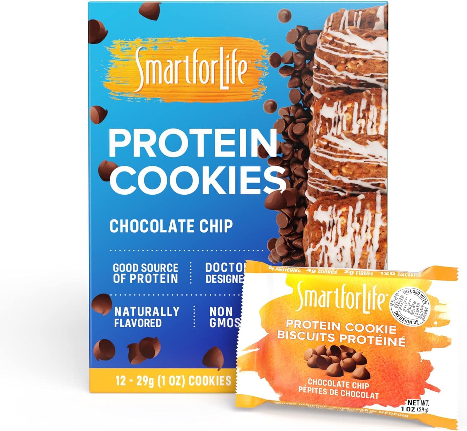 SMART FOR LIFE Chocolate Chip Protein Cookies - High Protein Cookie Diet - 12 Count - Meal Replacement - On-the-Go Snack - Low Sugar Low Calories Super High Fiber Cookies - Protein Snack - nullg protein protein chips