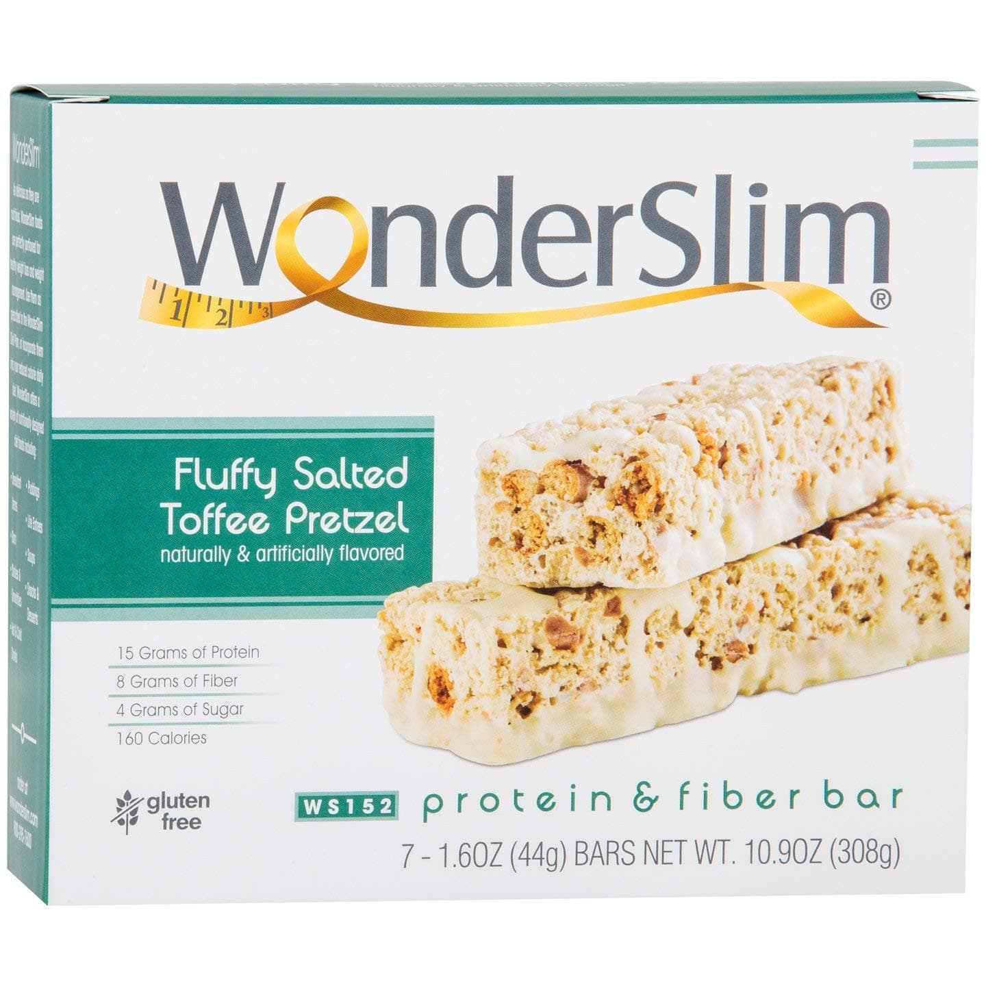 Wonderslim High Fiber Protein Bars, Salted Toffee Pretzel | 15g Protein, 7g Fiber | Low Sugar, Low Carb | Healthy Indulgence | Satisfying, Supports Energy & On-the-Go Convenience, 7 Pack by WonderSlim - nullg protein